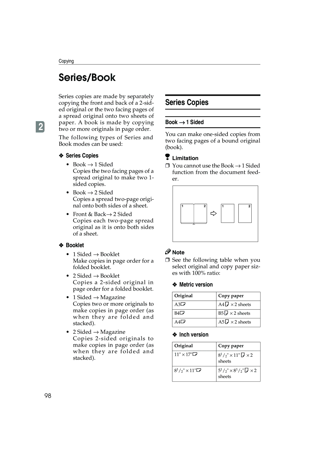 Ricoh 1045, 1035 operating instructions Series/Book, Series Copies, Booklet, Book → 1 Sided 