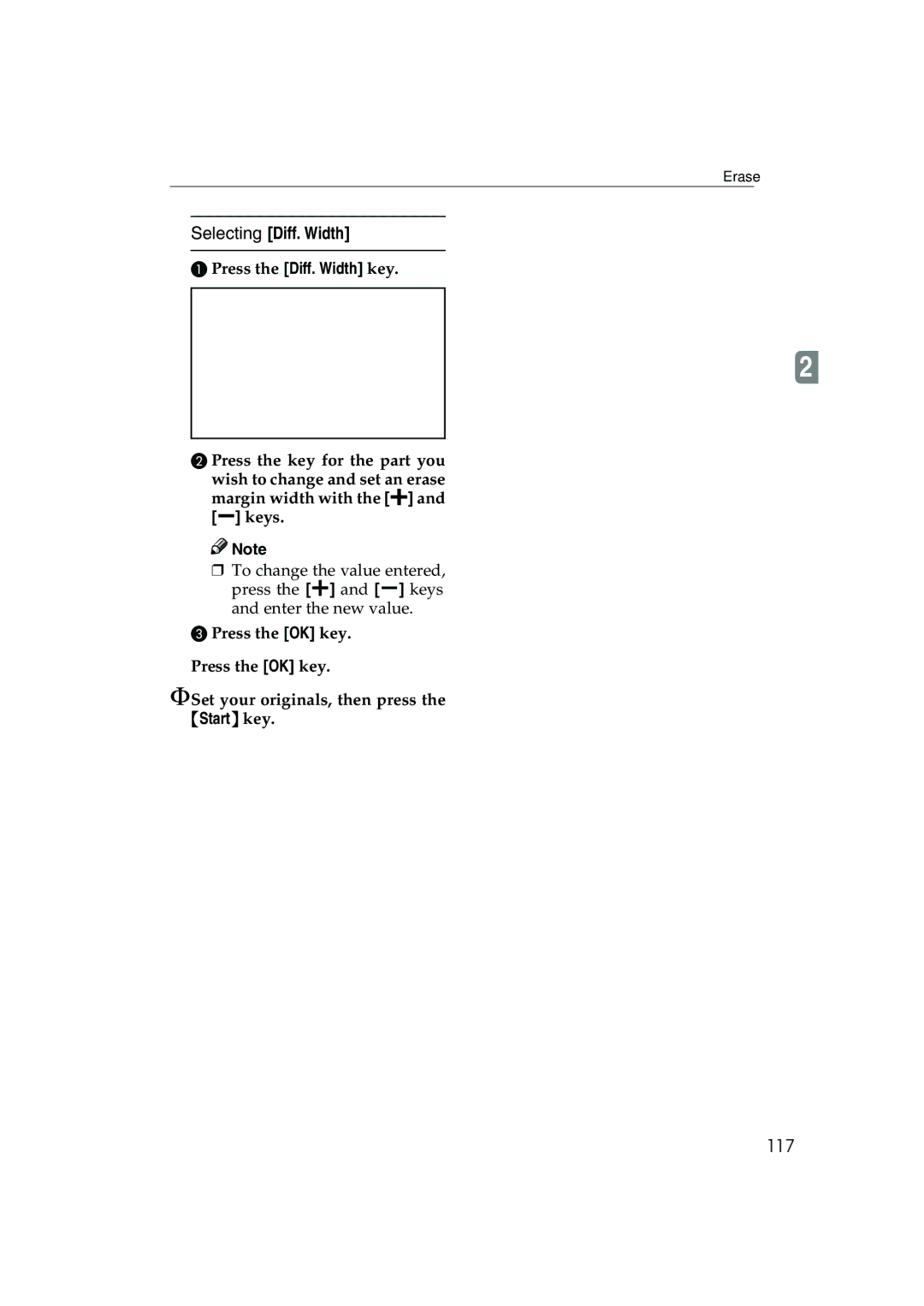 Ricoh 1035, 1045 operating instructions Selecting Diff. Width, 117 