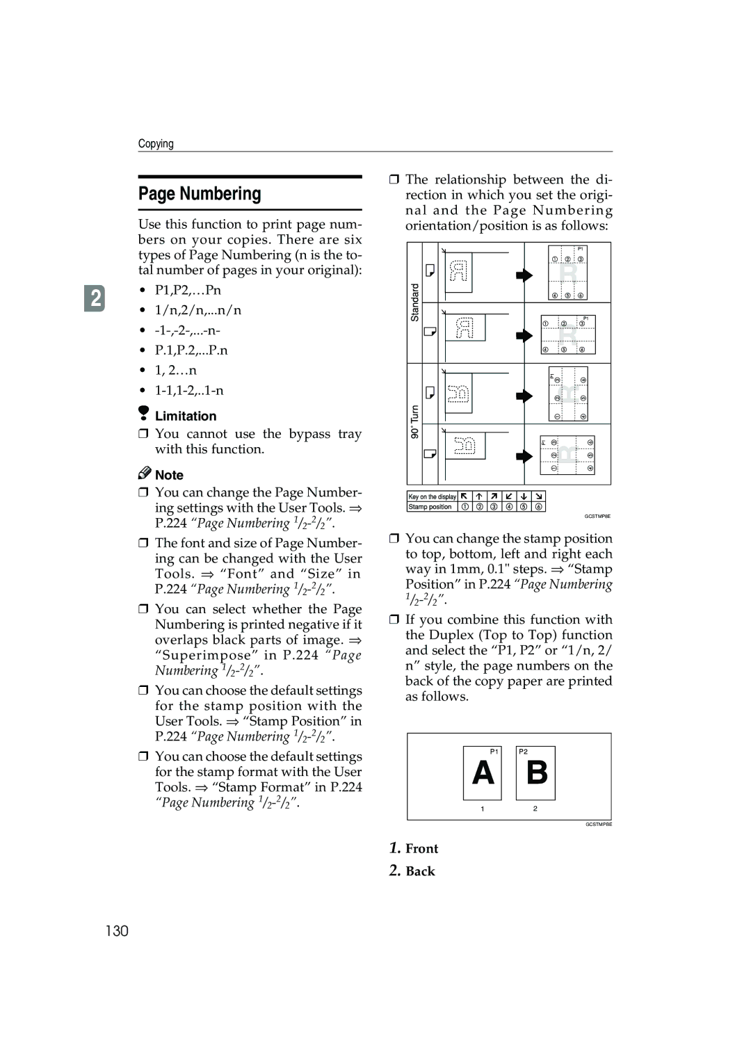 Ricoh 1045, 1035 operating instructions Numbering, 130 