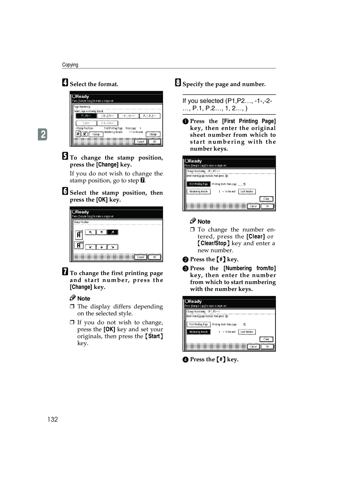 Ricoh 1045, 1035 operating instructions If you selected P1,P2…, -1-,-2- …, P.1, P.2…, 1, 2…, 132 