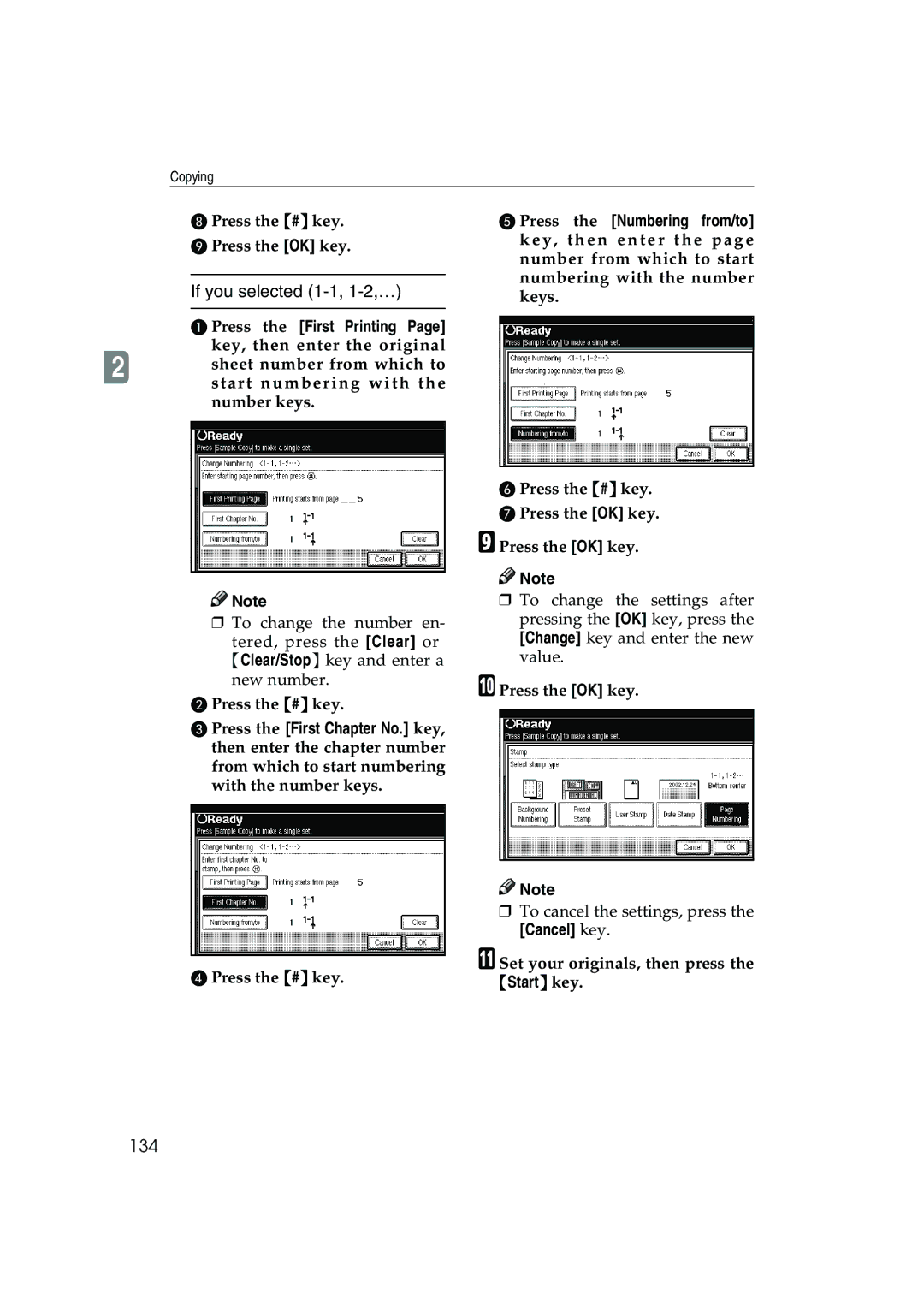 Ricoh 1045, 1035 operating instructions If you selected 1-1, 1-2,…, 134, Press the # key Press the OK key 