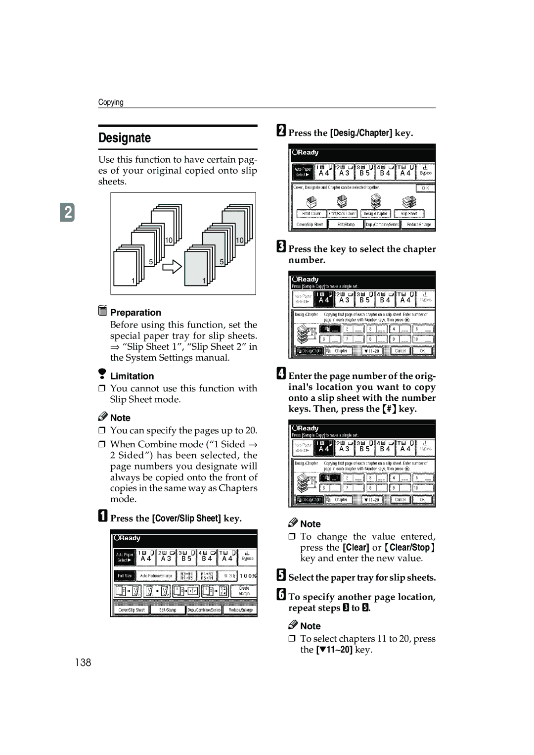 Ricoh 1045, 1035 operating instructions Designate, 138 