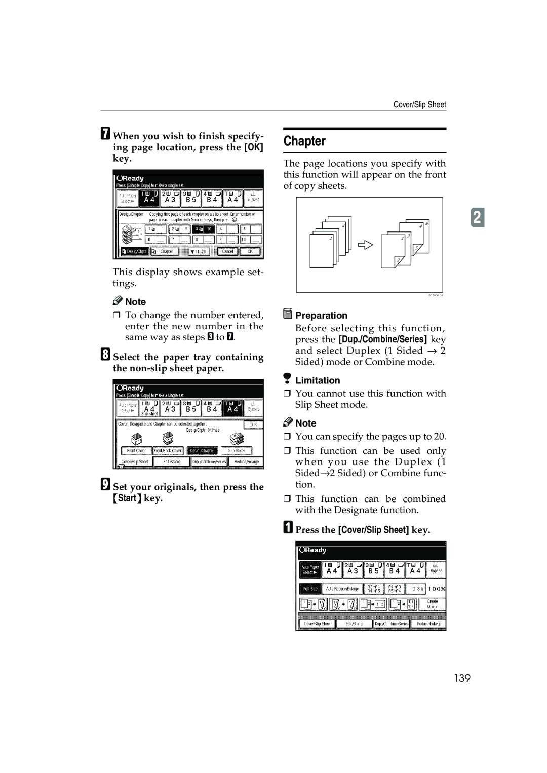 Ricoh 1035, 1045 operating instructions Chapter, 139 