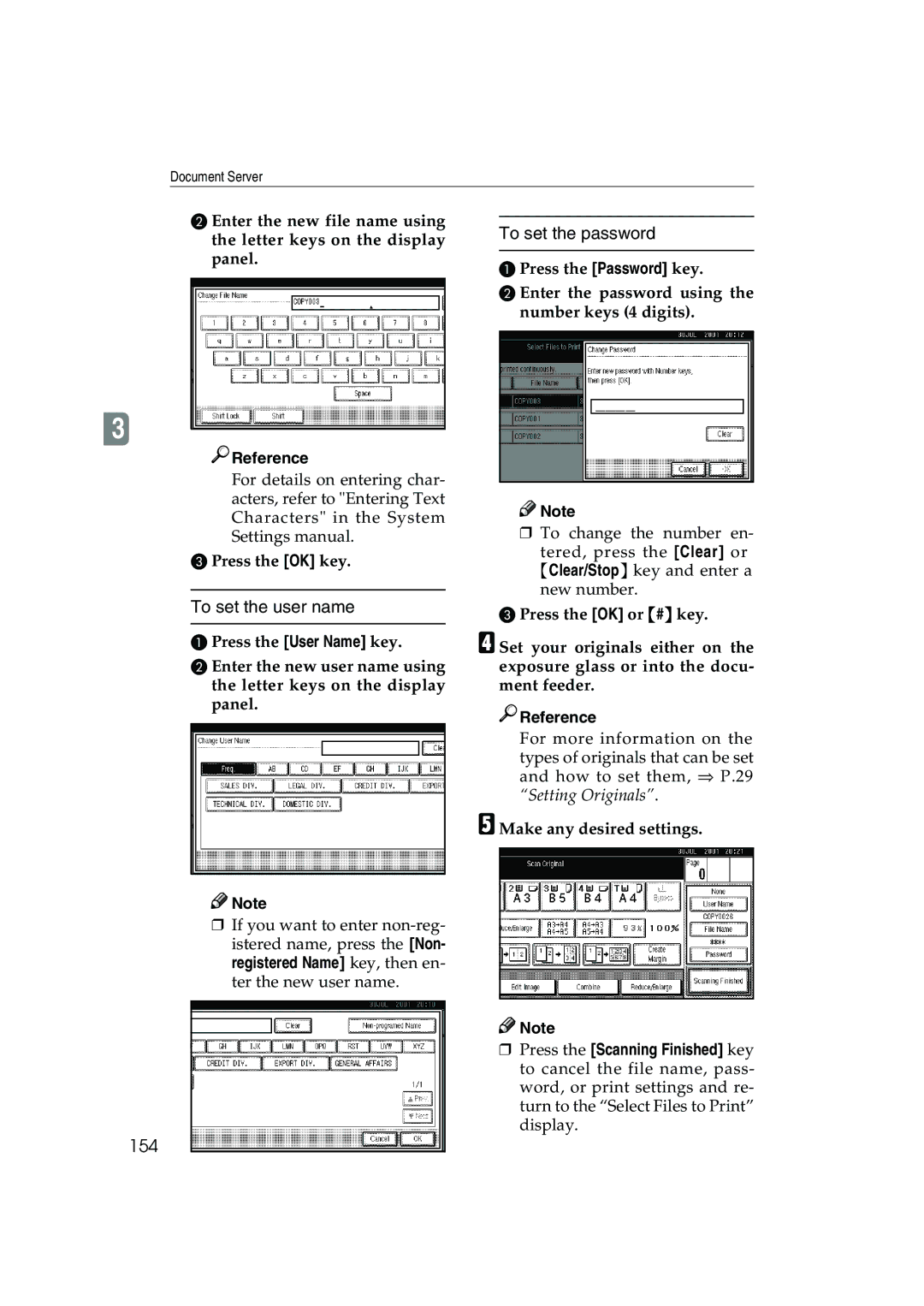 Ricoh 1045, 1035 operating instructions To set the user name, To set the password, Make any desired settings 