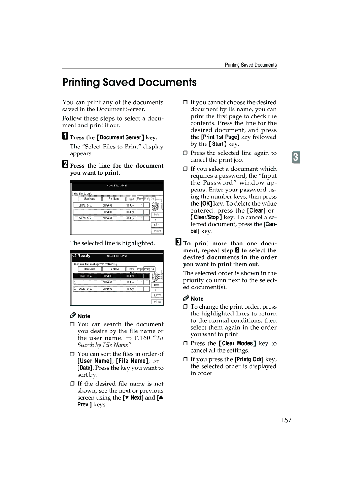 Ricoh 1035, 1045 operating instructions Printing Saved Documents, 157 