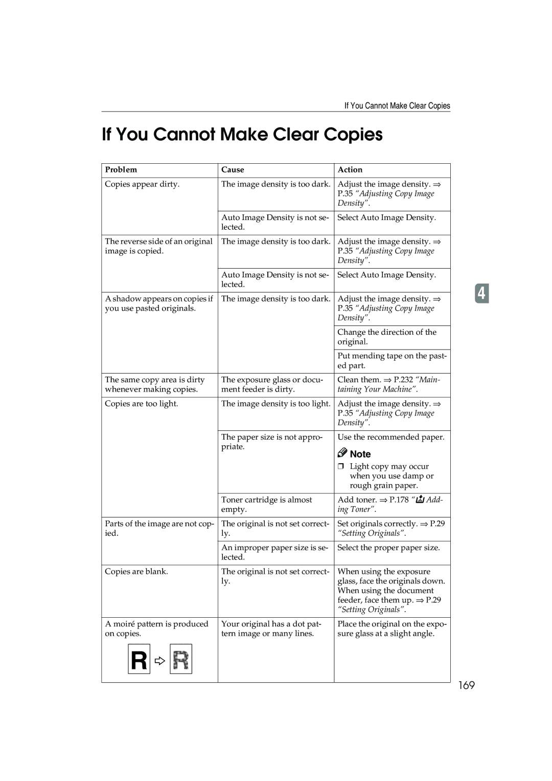 Ricoh 1035, 1045 operating instructions If You Cannot Make Clear Copies, 169 