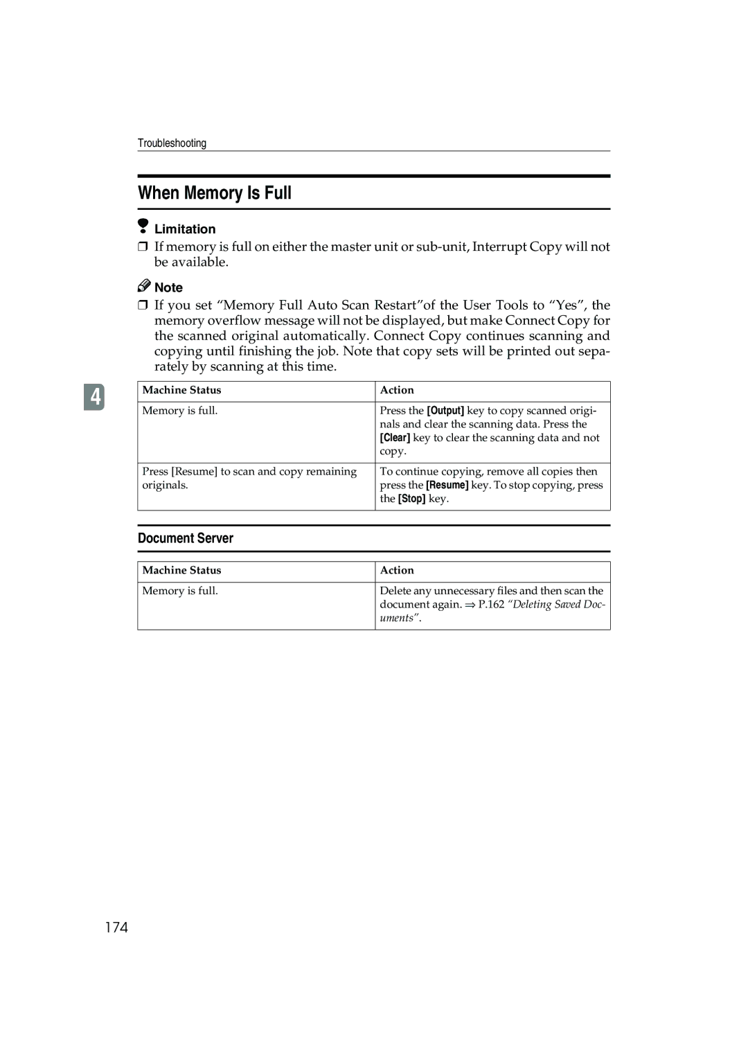 Ricoh 1045, 1035 operating instructions When Memory Is Full, 174 