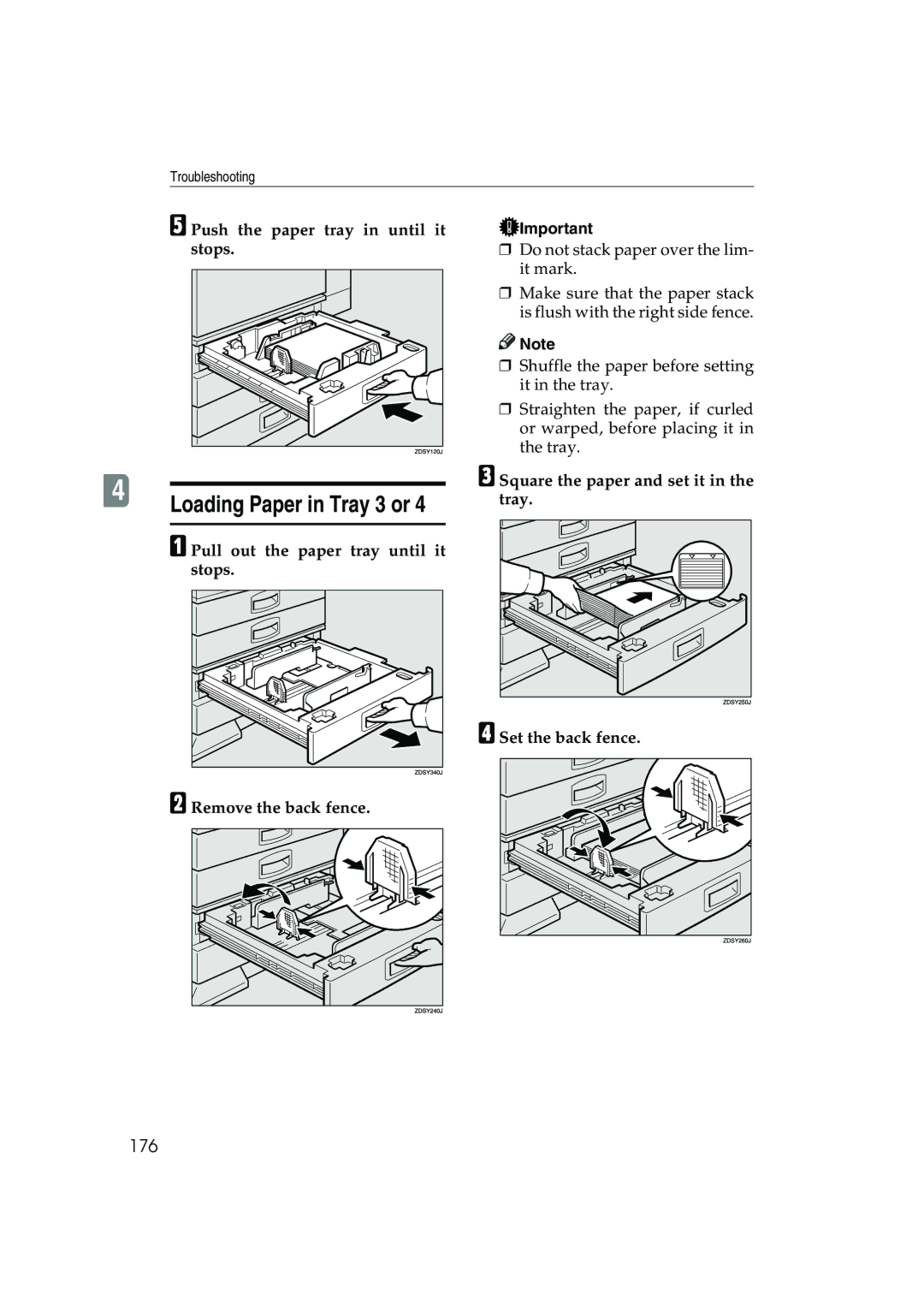 Ricoh 1045 Loading Paper in Tray 3 or, 176, Push the paper tray in until it stops, Pull out the paper tray until it stops 