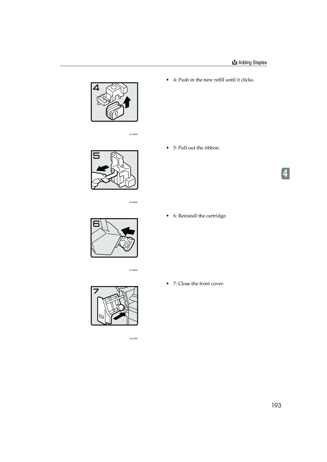 Ricoh 1035, 1045 operating instructions 193, Adding Staples 