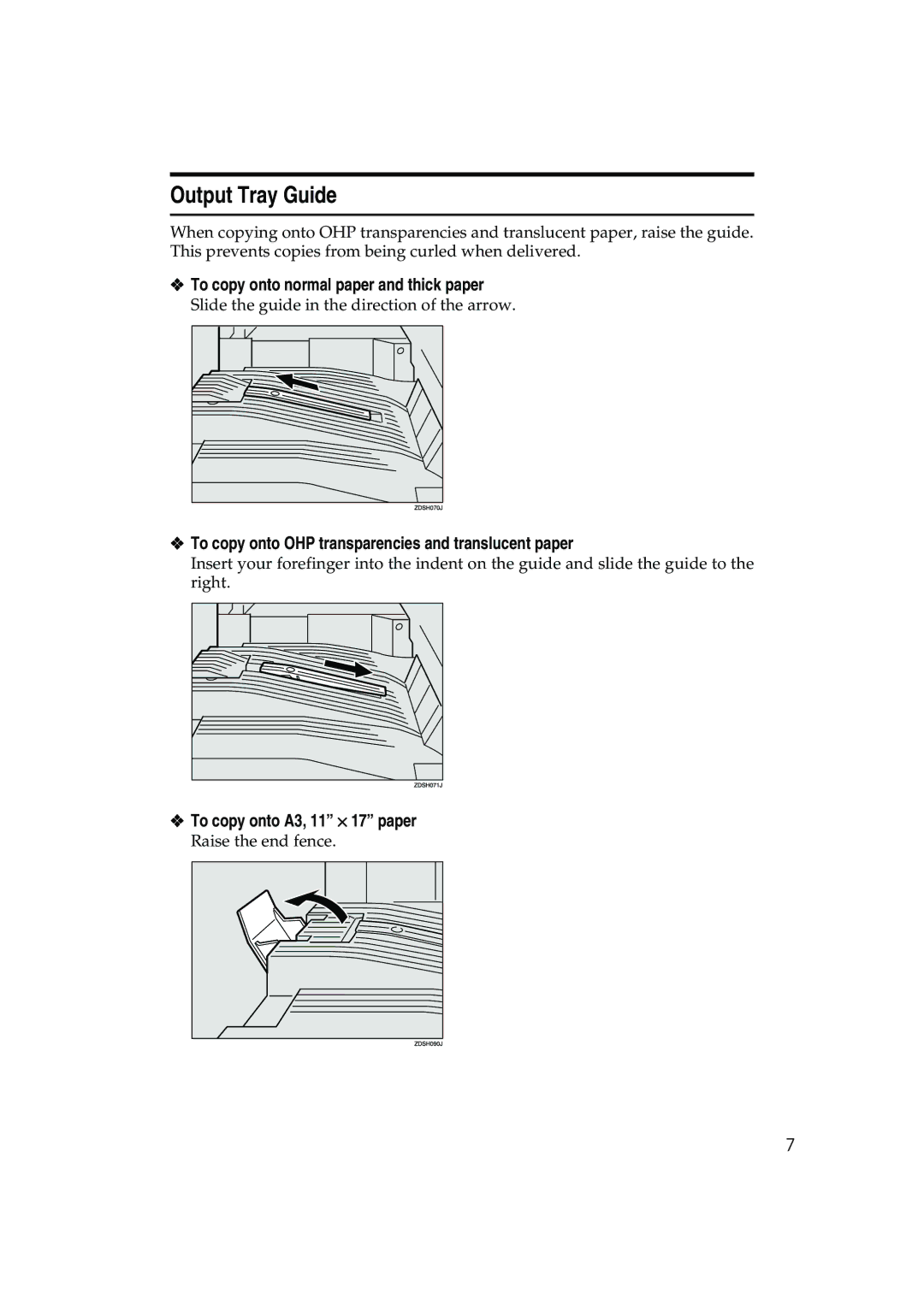 Ricoh 1035, 1045 operating instructions Output Tray Guide, To copy onto normal paper and thick paper 