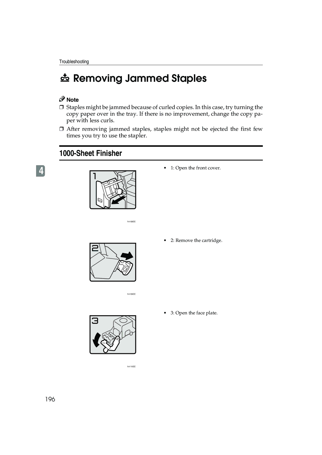 Ricoh 1045, 1035 operating instructions Removing Jammed Staples, 196 