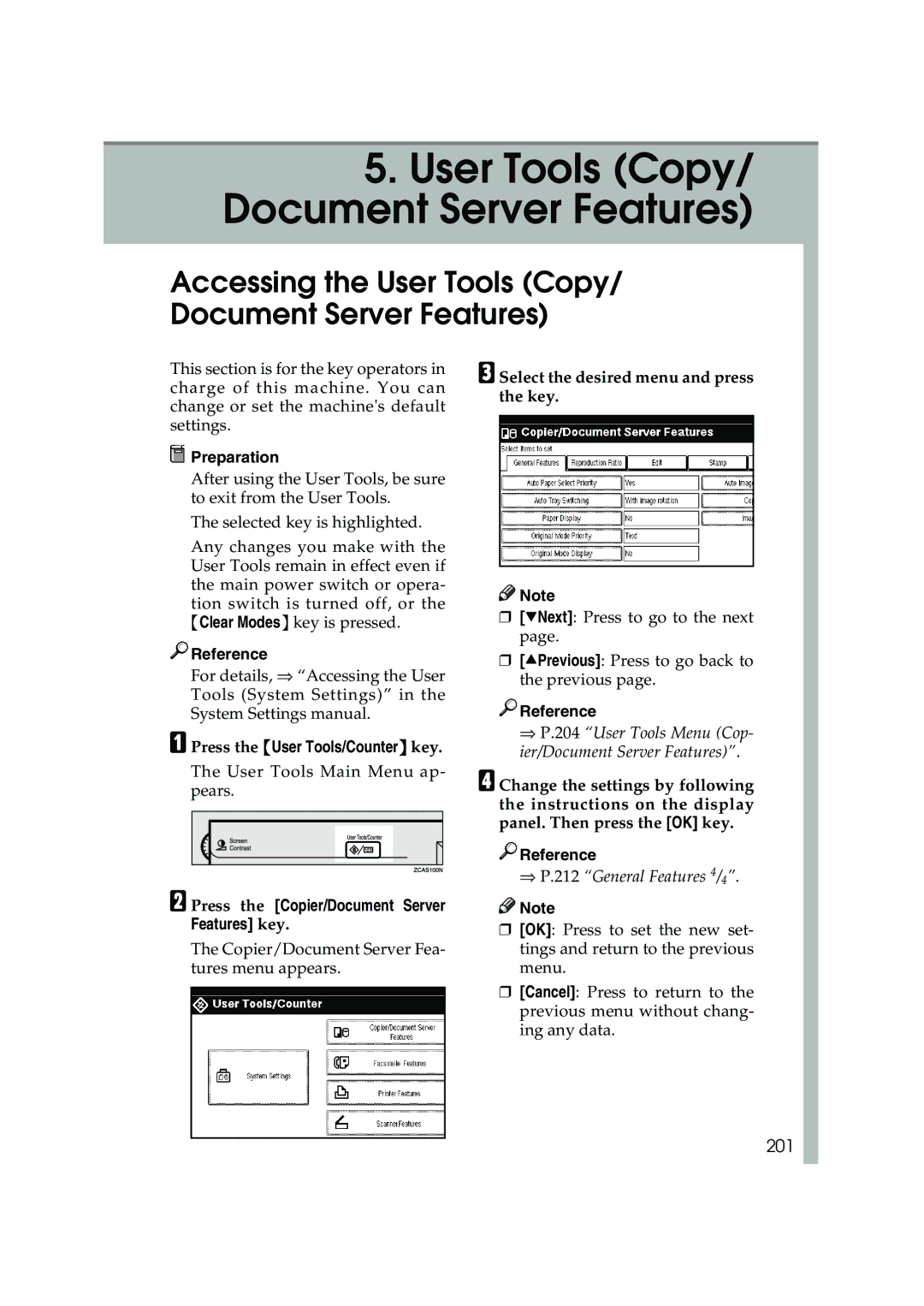 Ricoh 1035, 1045 Accessing the User Tools Copy/ Document Server Features, 201, Press the User Tools/Counter key 