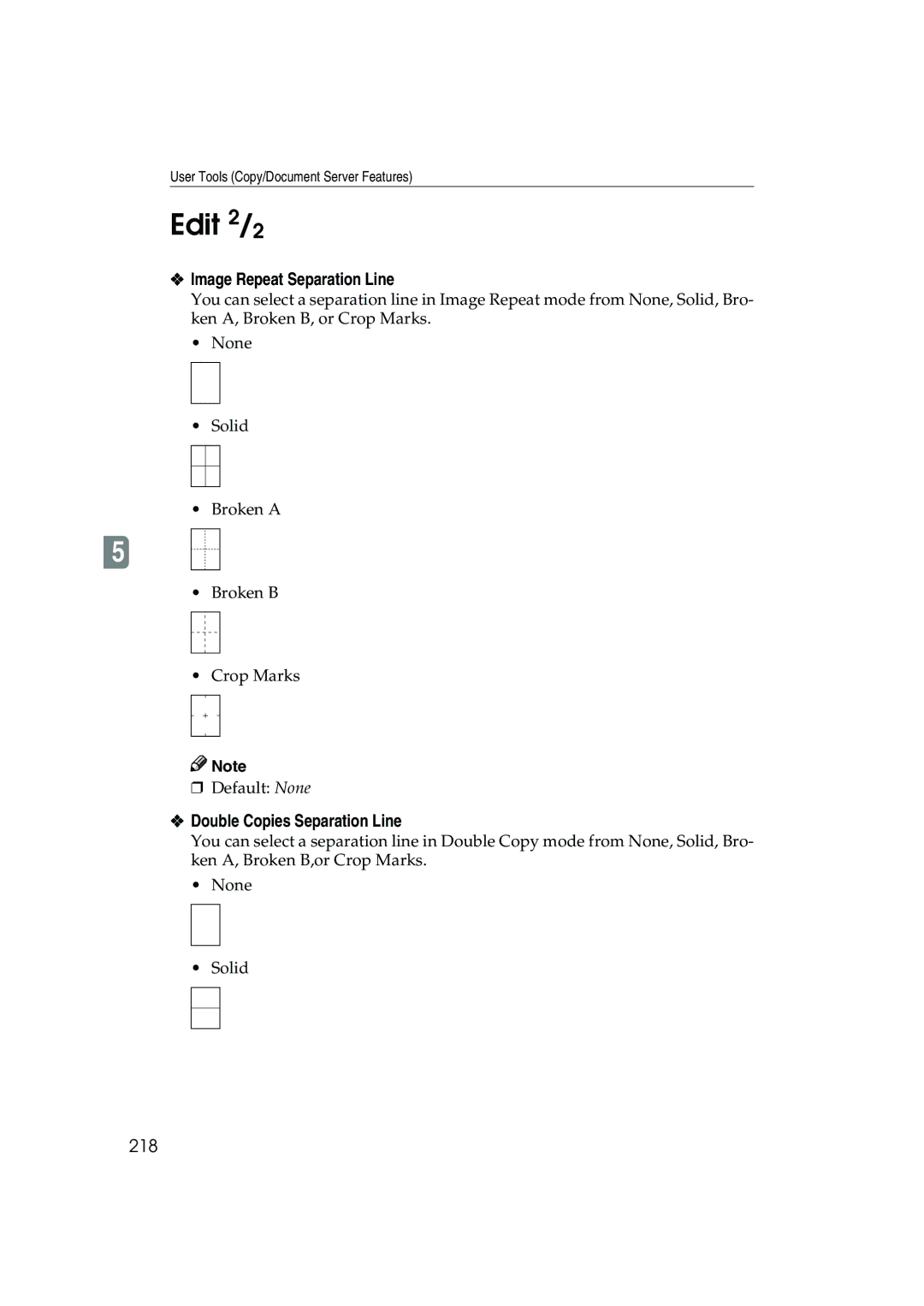 Ricoh 1045, 1035 operating instructions Edit 2/2, Image Repeat Separation Line, Double Copies Separation Line, 218 