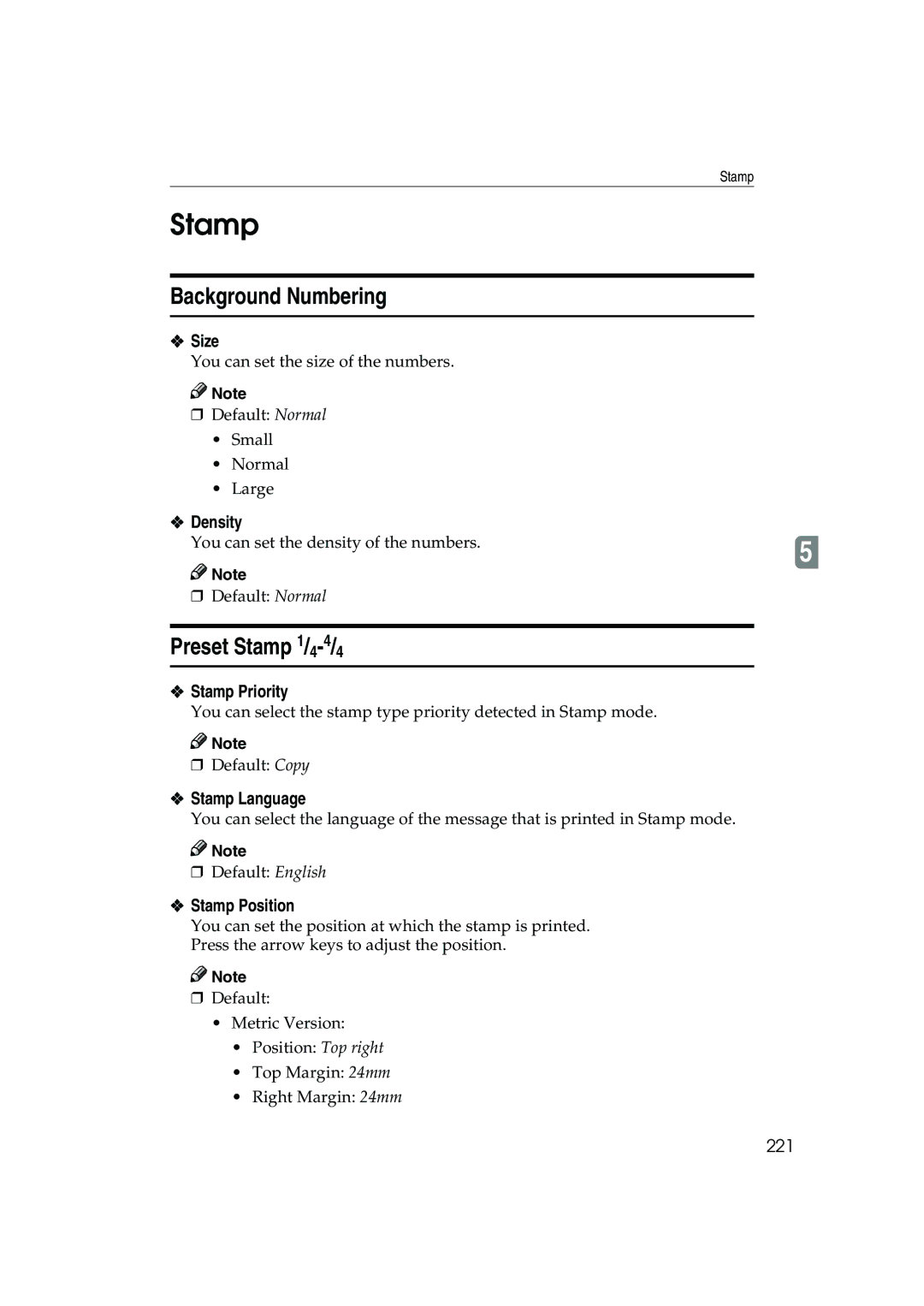 Ricoh 1035, 1045 operating instructions Preset Stamp 1/4-4/4 