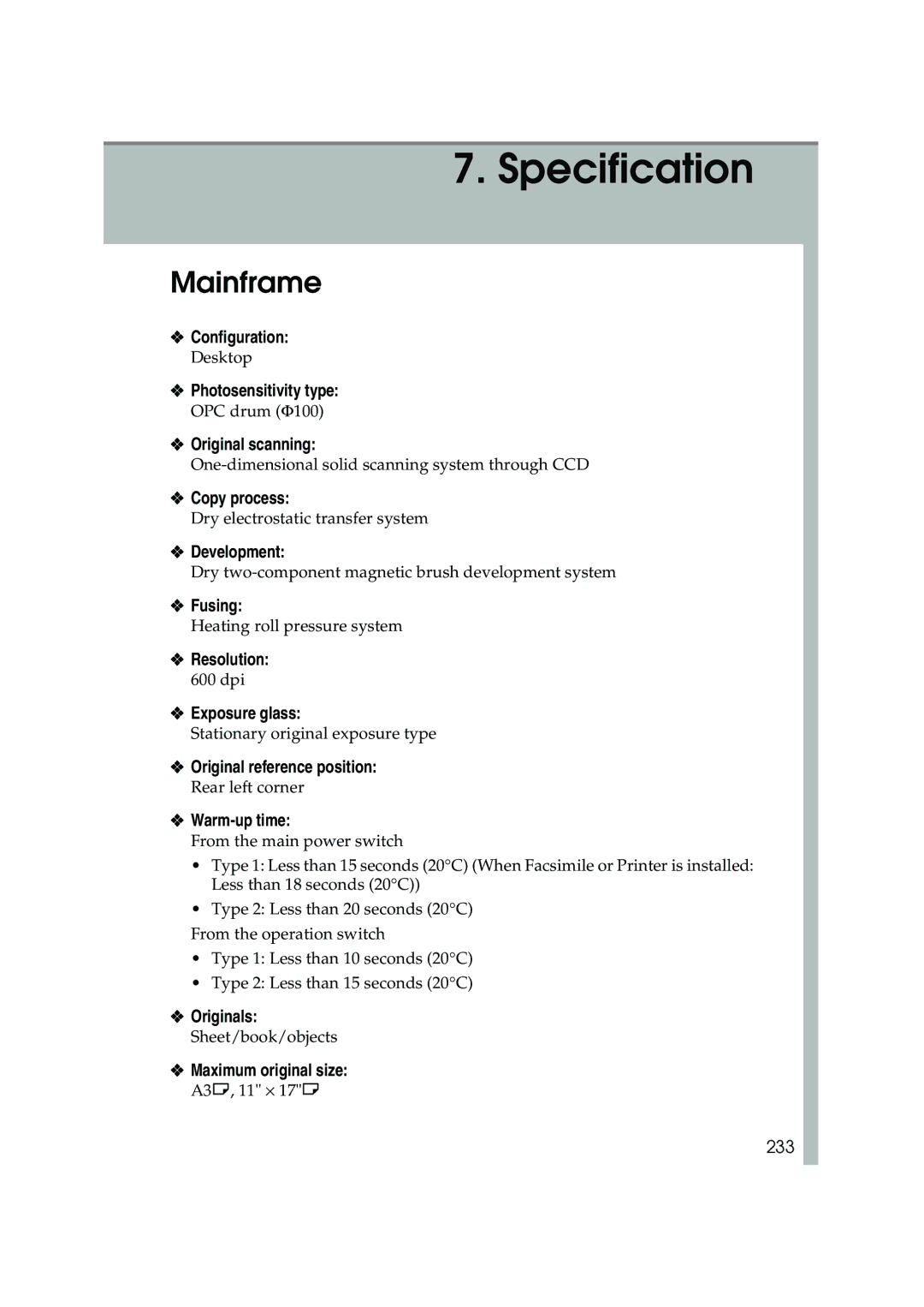 Ricoh 1035, 1045 operating instructions Mainframe 