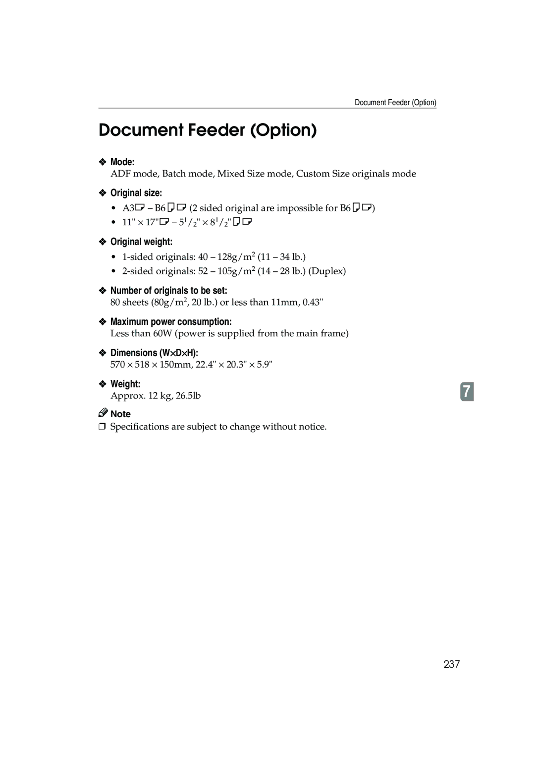 Ricoh 1035, 1045 operating instructions Document Feeder Option 