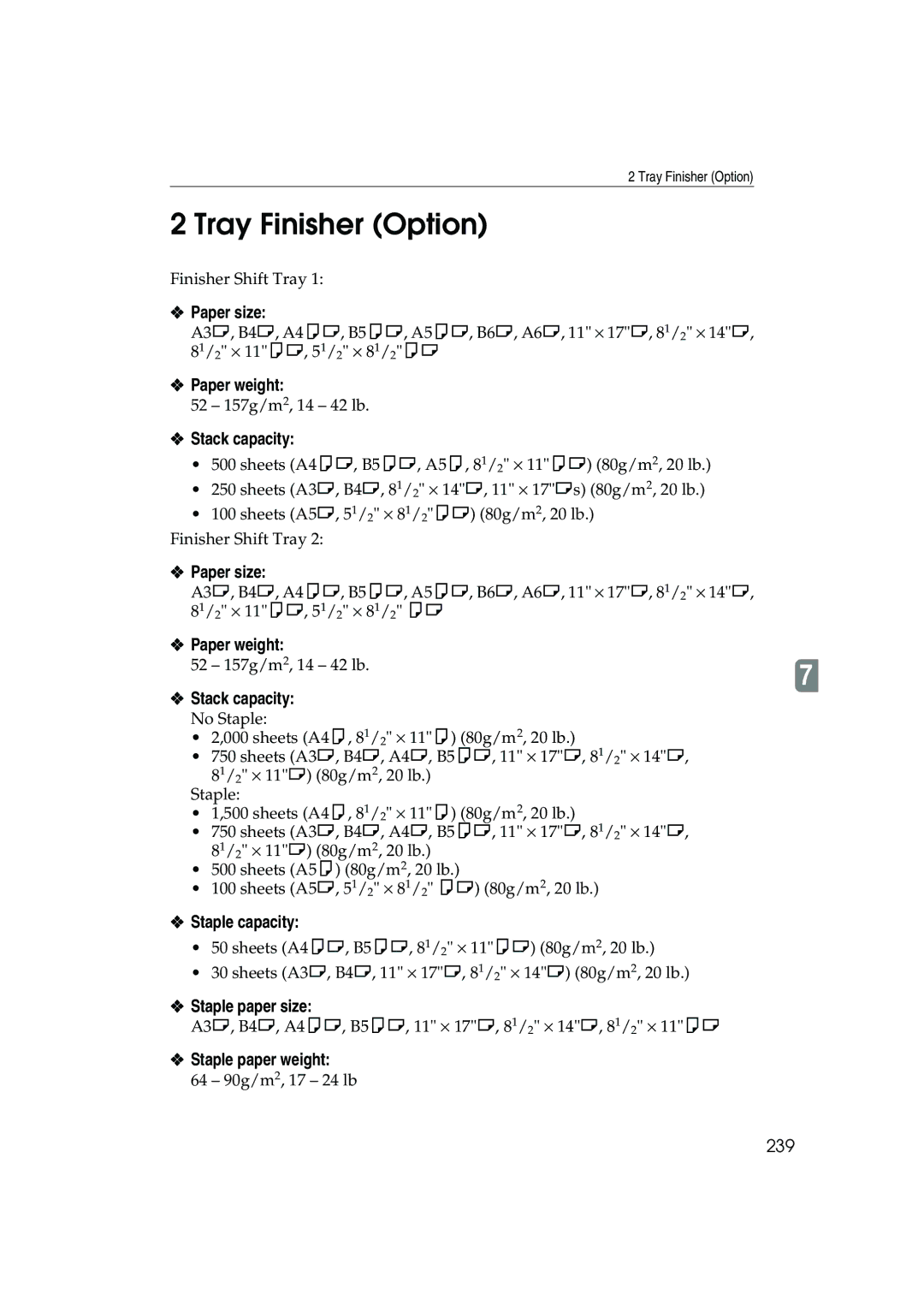 Ricoh 1035, 1045 operating instructions Tray Finisher Option, 239 