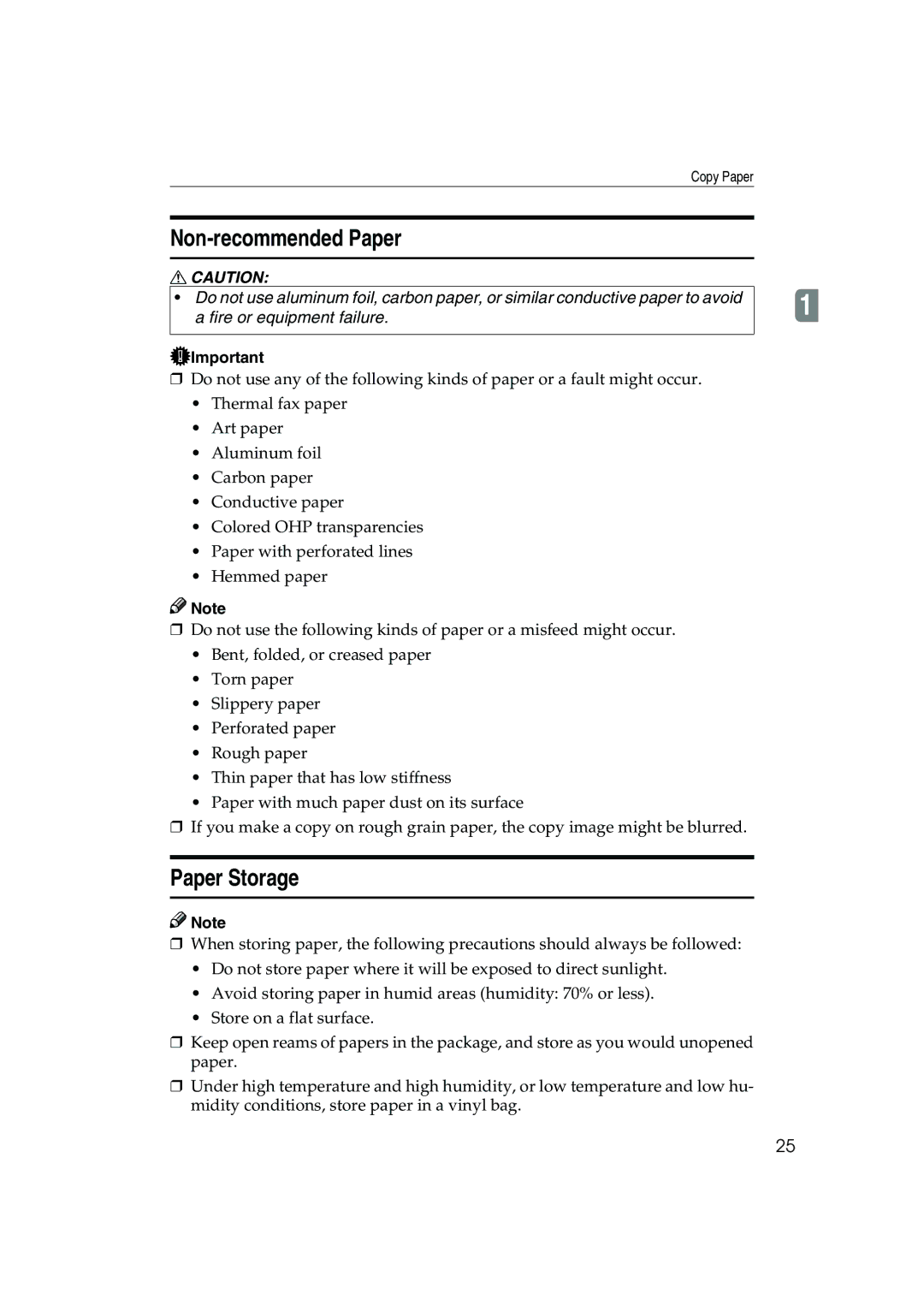 Ricoh 1035, 1045 operating instructions Non-recommended Paper, Paper Storage 