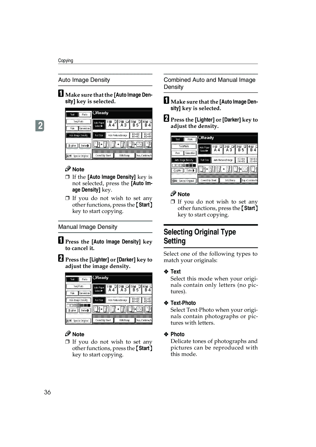 Ricoh 1045, 1035 operating instructions Selecting Original Type Setting, Text·Photo 