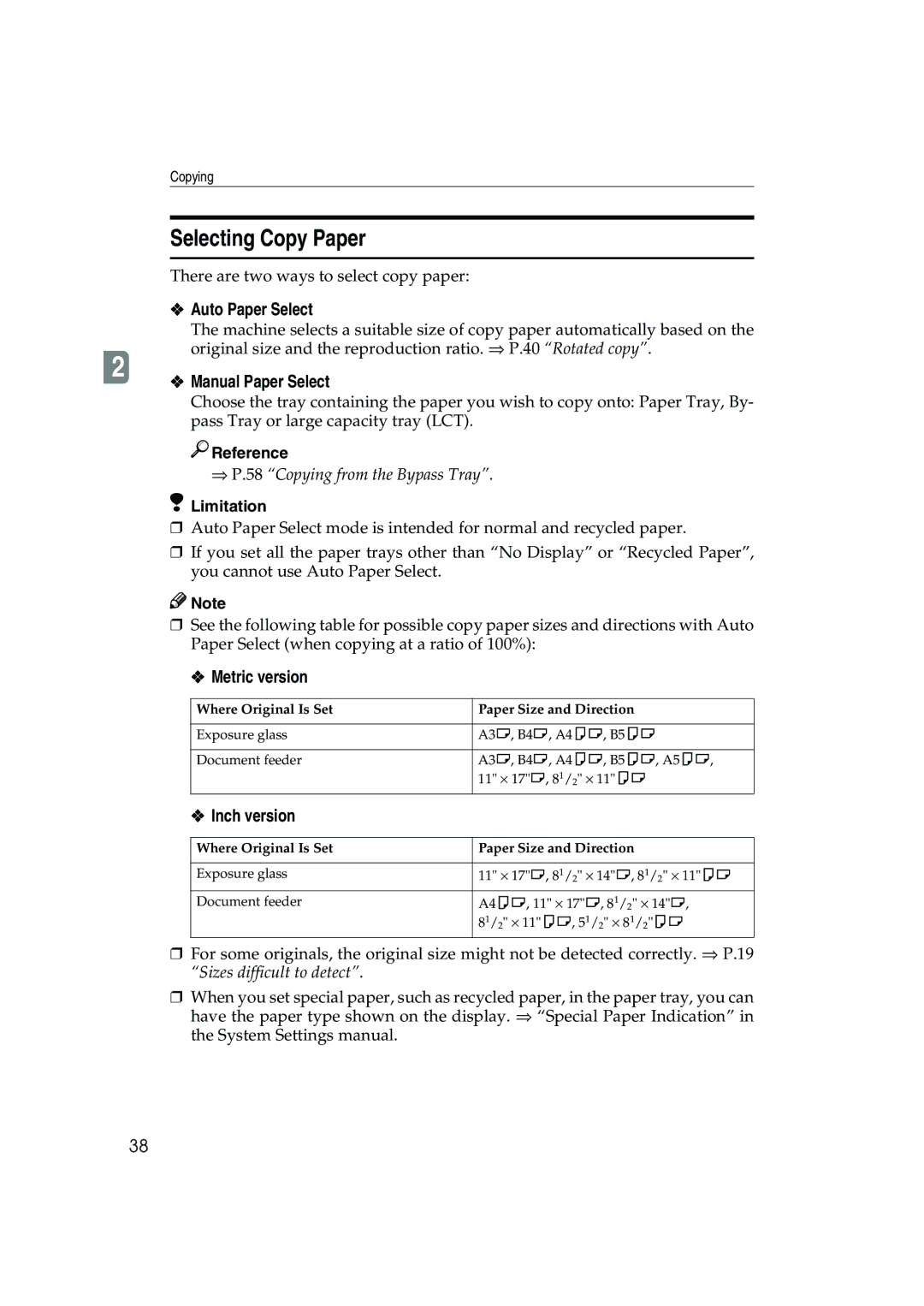 Ricoh 1045, 1035 operating instructions Selecting Copy Paper, Auto Paper Select, Manual Paper Select 