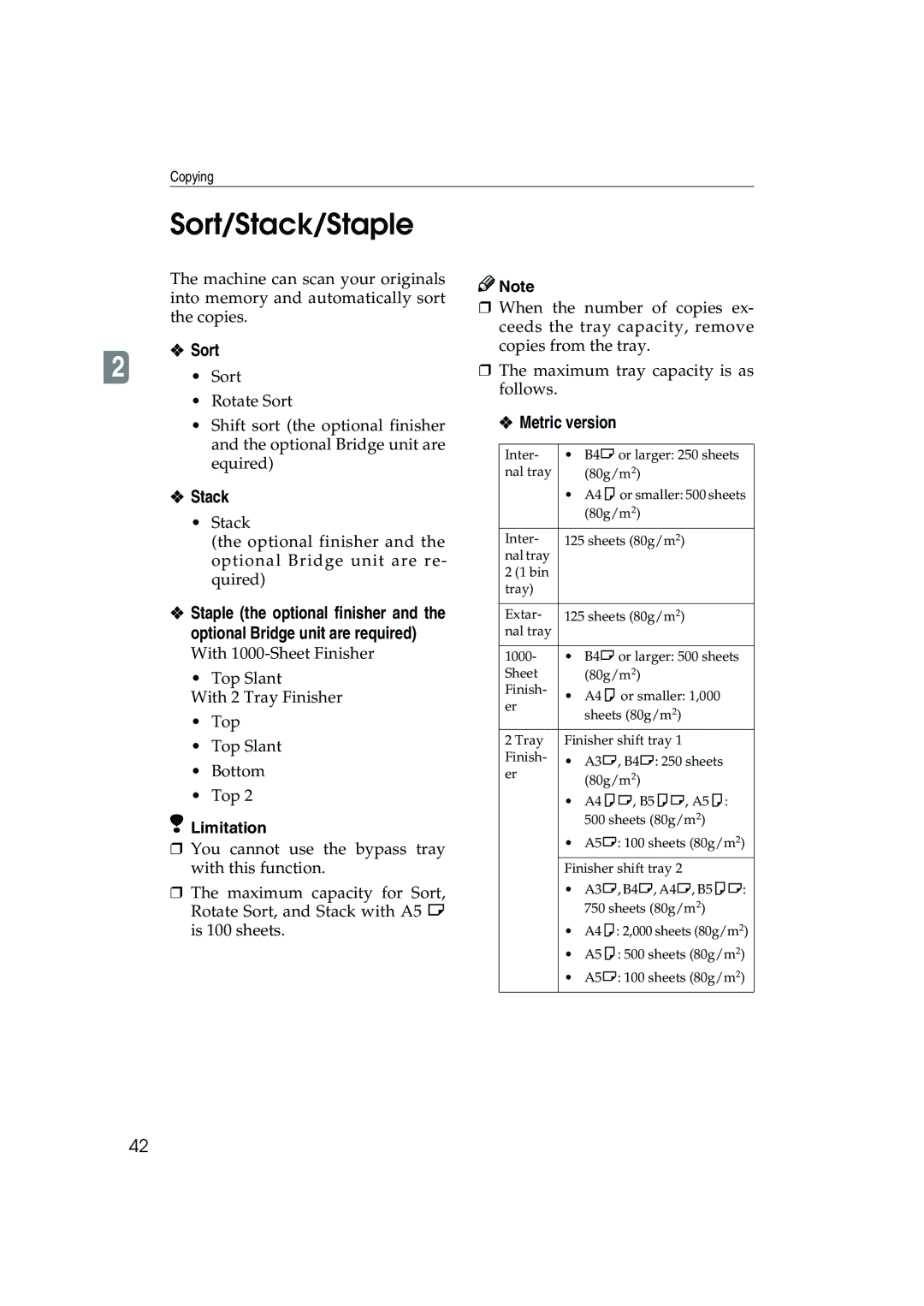 Ricoh 1045, 1035 operating instructions Sort/Stack/Staple 