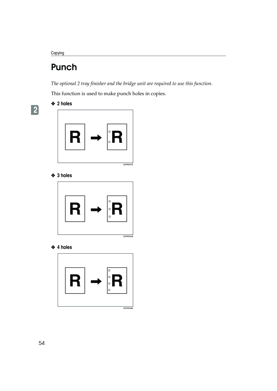 Ricoh 1045, 1035 operating instructions Punch, Holes 