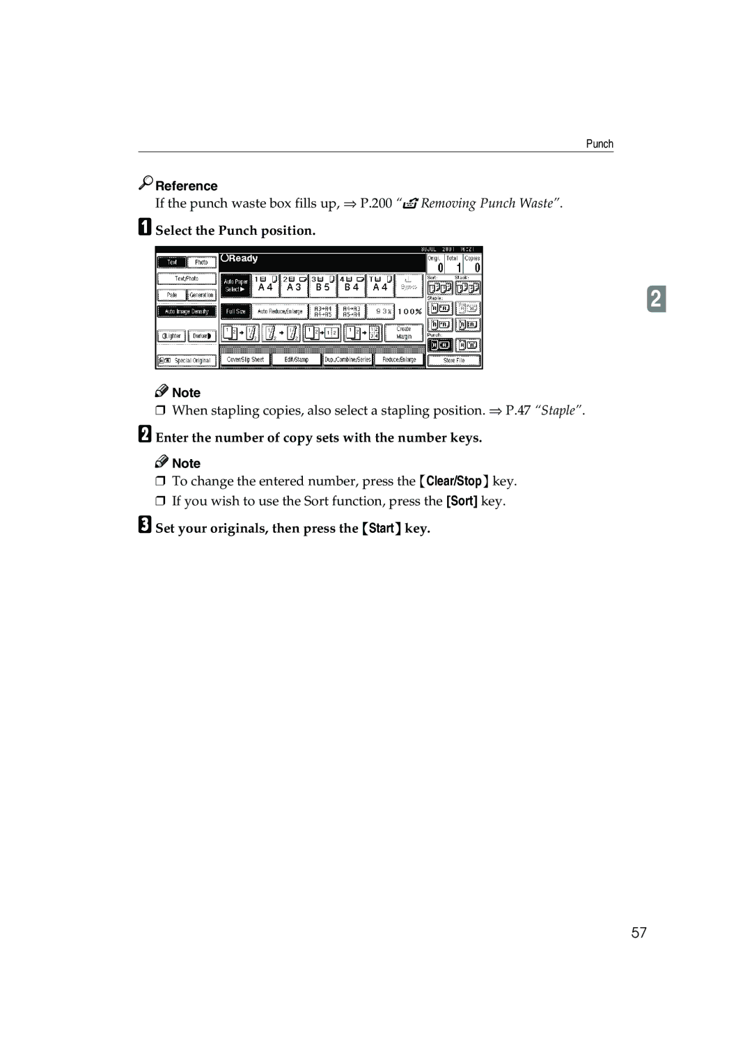 Ricoh 1035, 1045 operating instructions Reference, Select the Punch position 