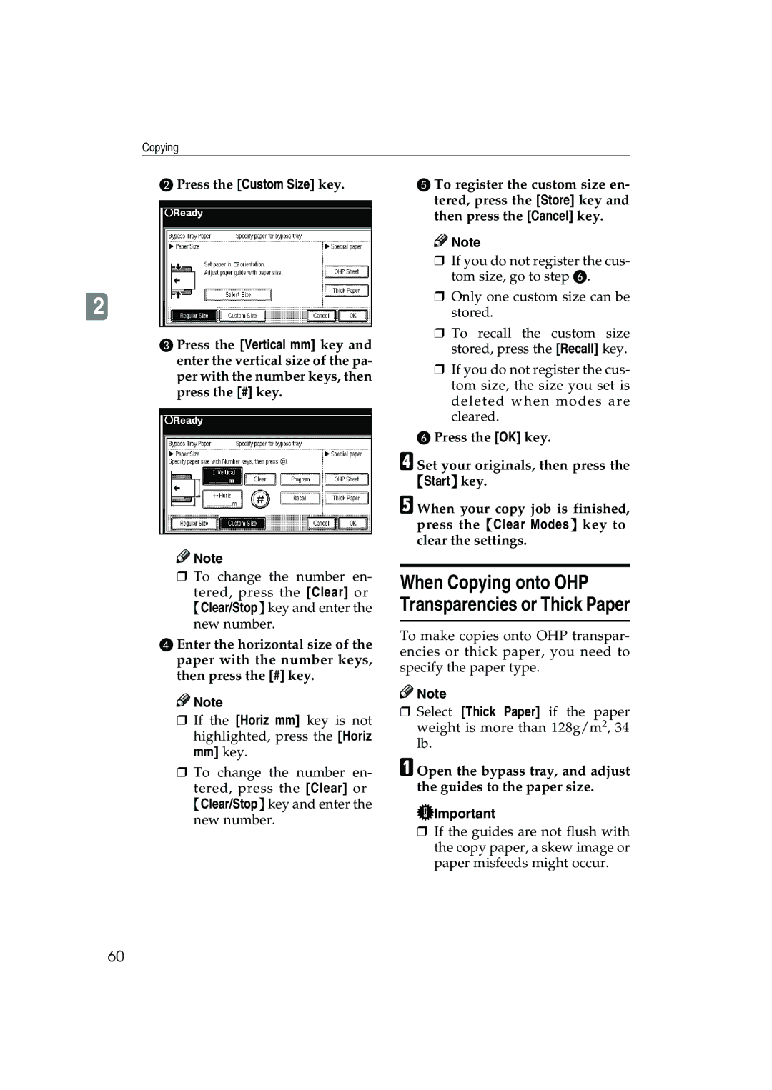 Ricoh 1045, 1035 operating instructions When Copying onto OHP Transparencies or Thick Paper 