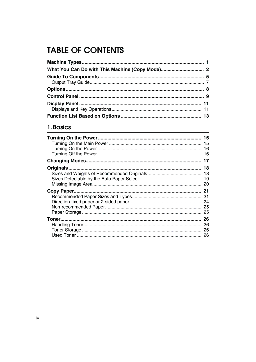 Ricoh 1045, 1035 operating instructions Table of Contents 