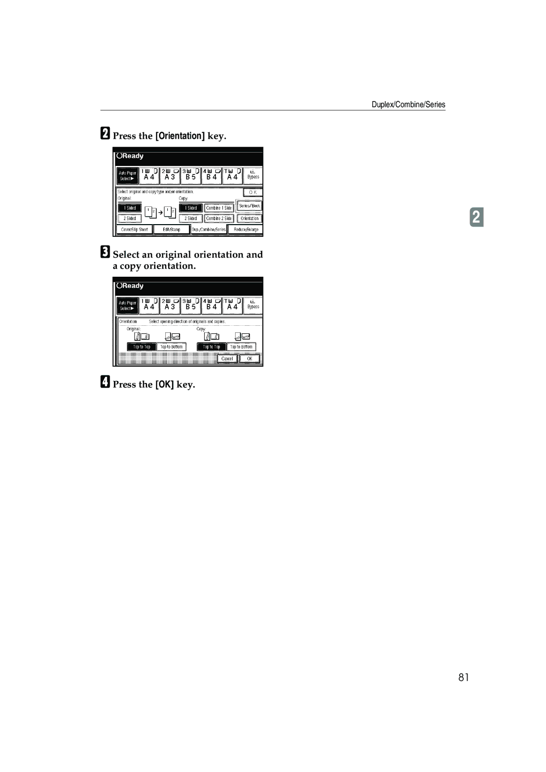 Ricoh 1035, 1045 operating instructions Duplex/Combine/Series 