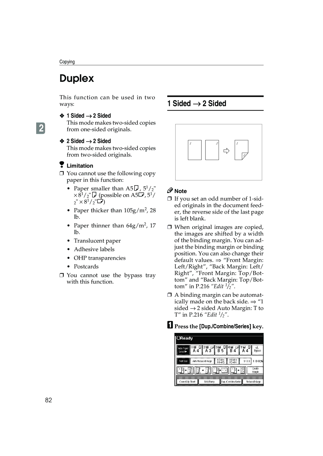 Ricoh 1045, 1035 operating instructions Duplex, Sided → 2 Sided 