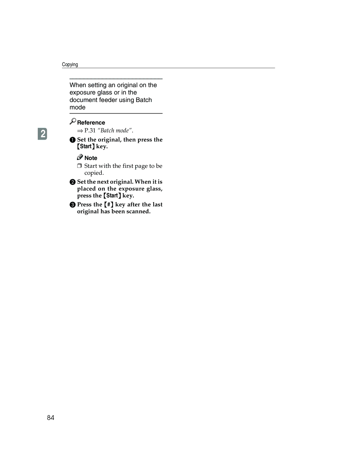 Ricoh 1045, 1035 operating instructions Start key 