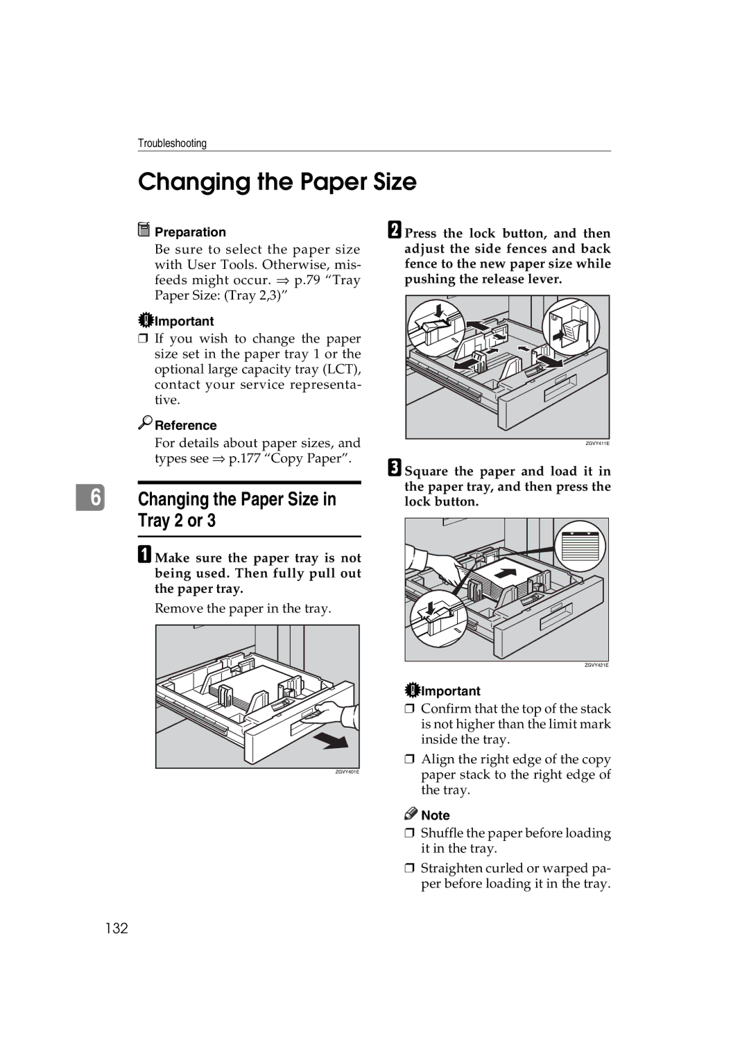 Ricoh 1060, 1075 manual Changing the Paper Size in Tray 2 or, 132 