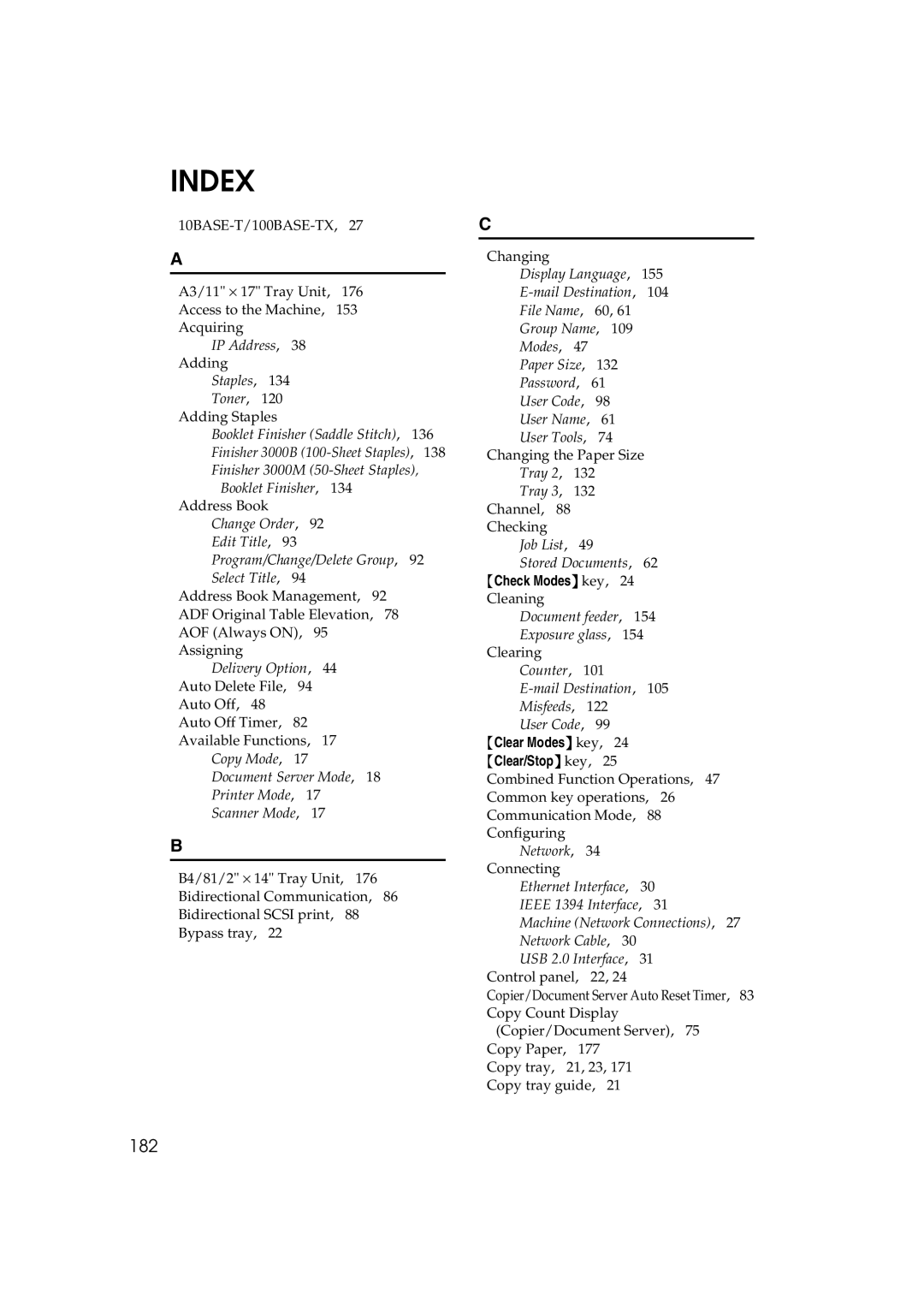 Ricoh 1060, 1075 manual Index, 182 