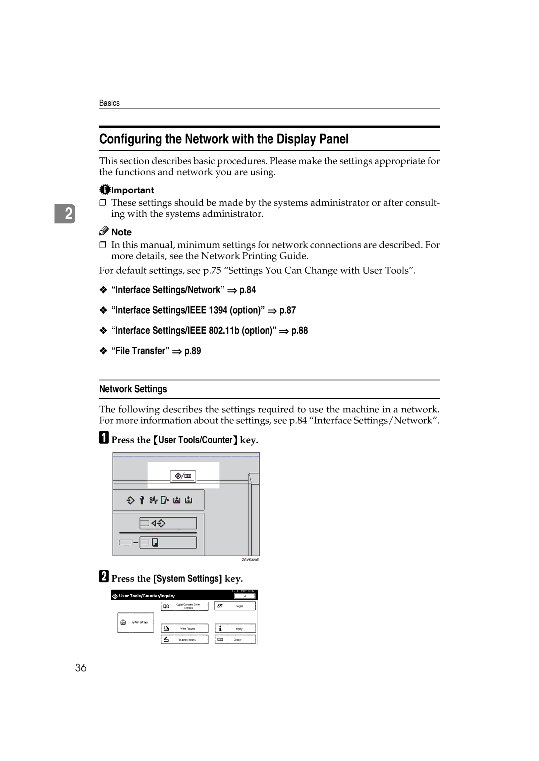 Ricoh 1060, 1075 manual Configuring the Network with the Display Panel 