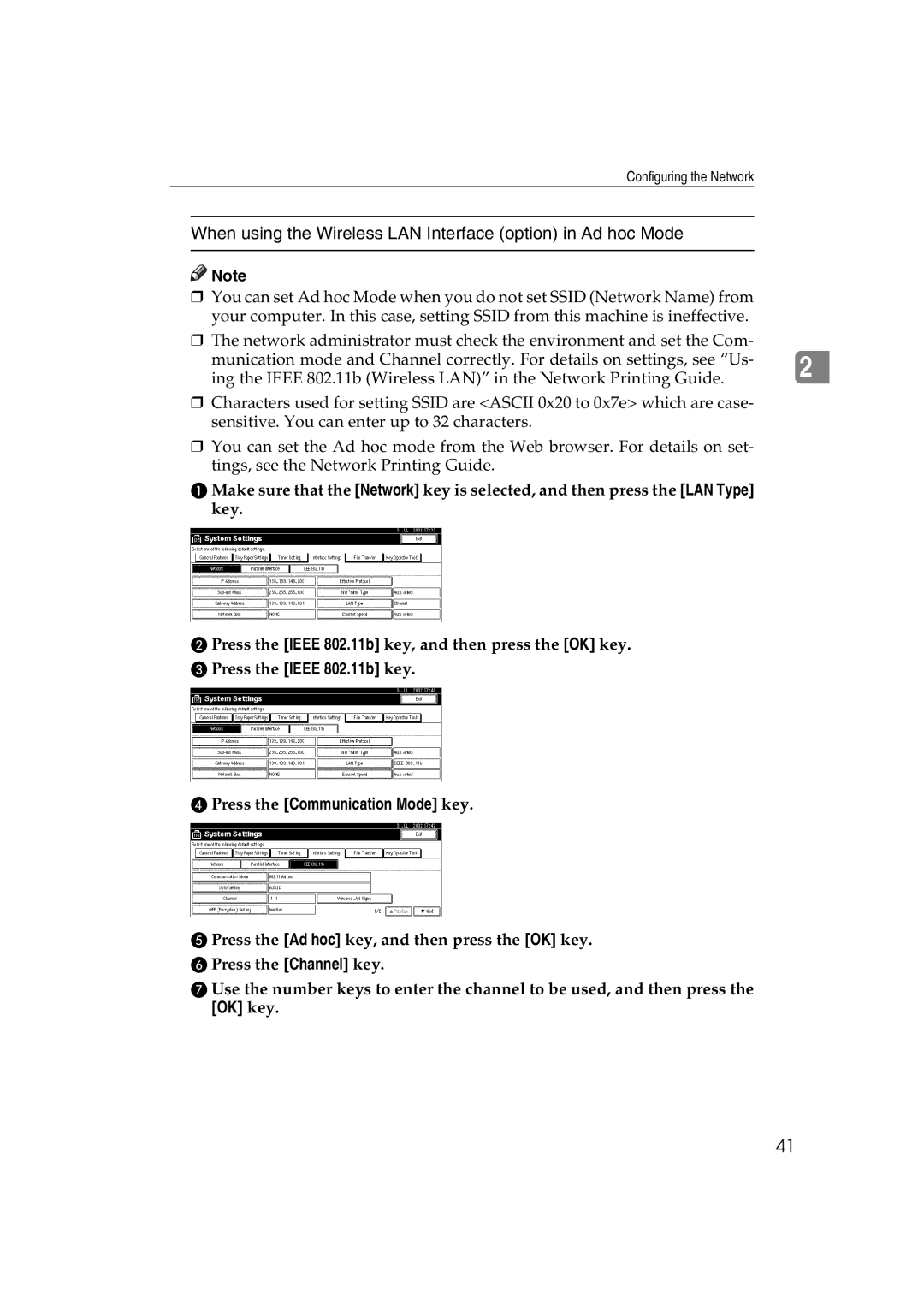 Ricoh 1075, 1060 manual When using the Wireless LAN Interface option in Ad hoc Mode 