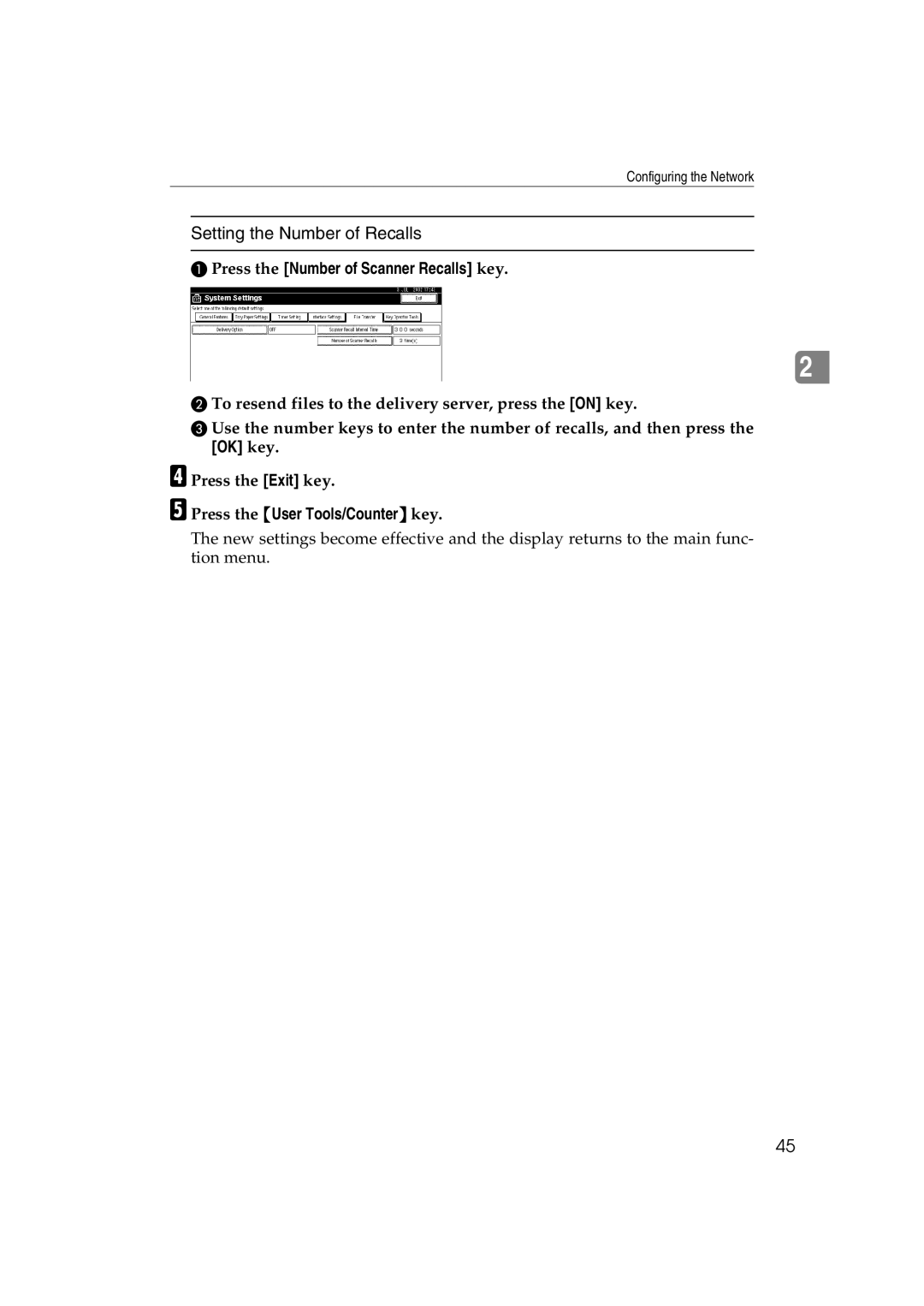 Ricoh 1075, 1060 manual Setting the Number of Recalls, Press the Number of Scanner Recalls key 