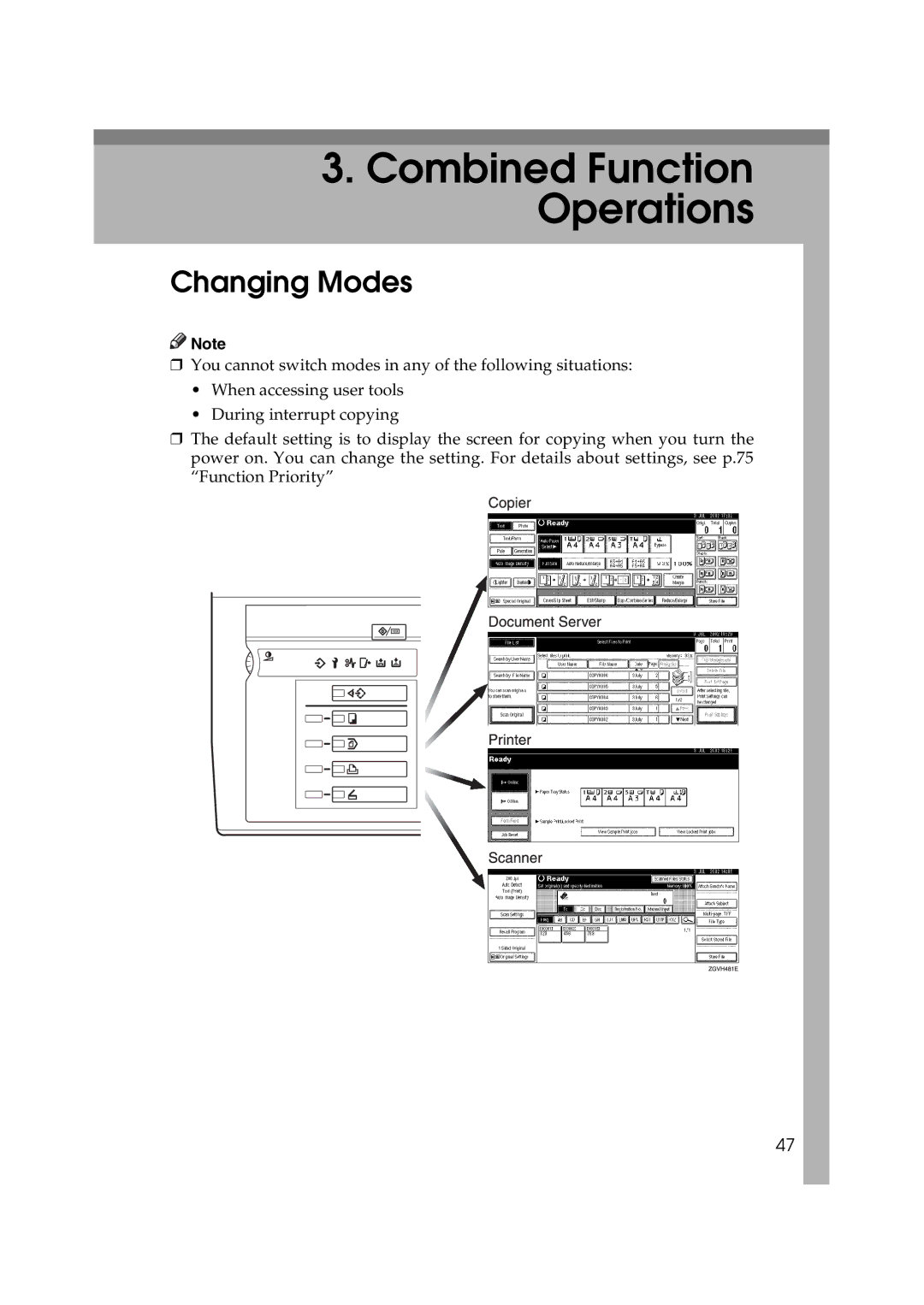 Ricoh 1075, 1060 manual Combined Function Operations, Changing Modes 