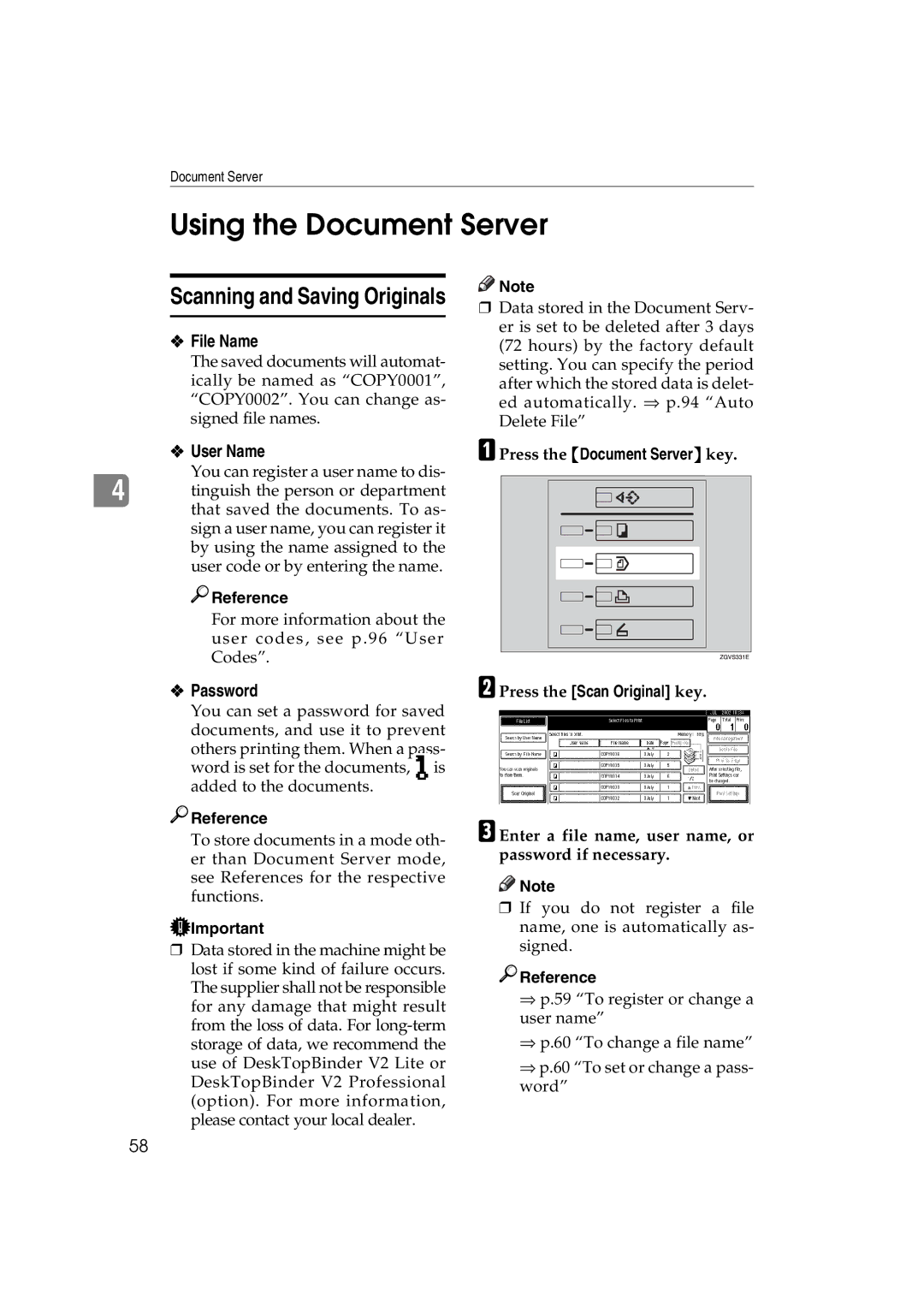 Ricoh 1060, 1075 manual Using the Document Server, File Name, User Name, Password 