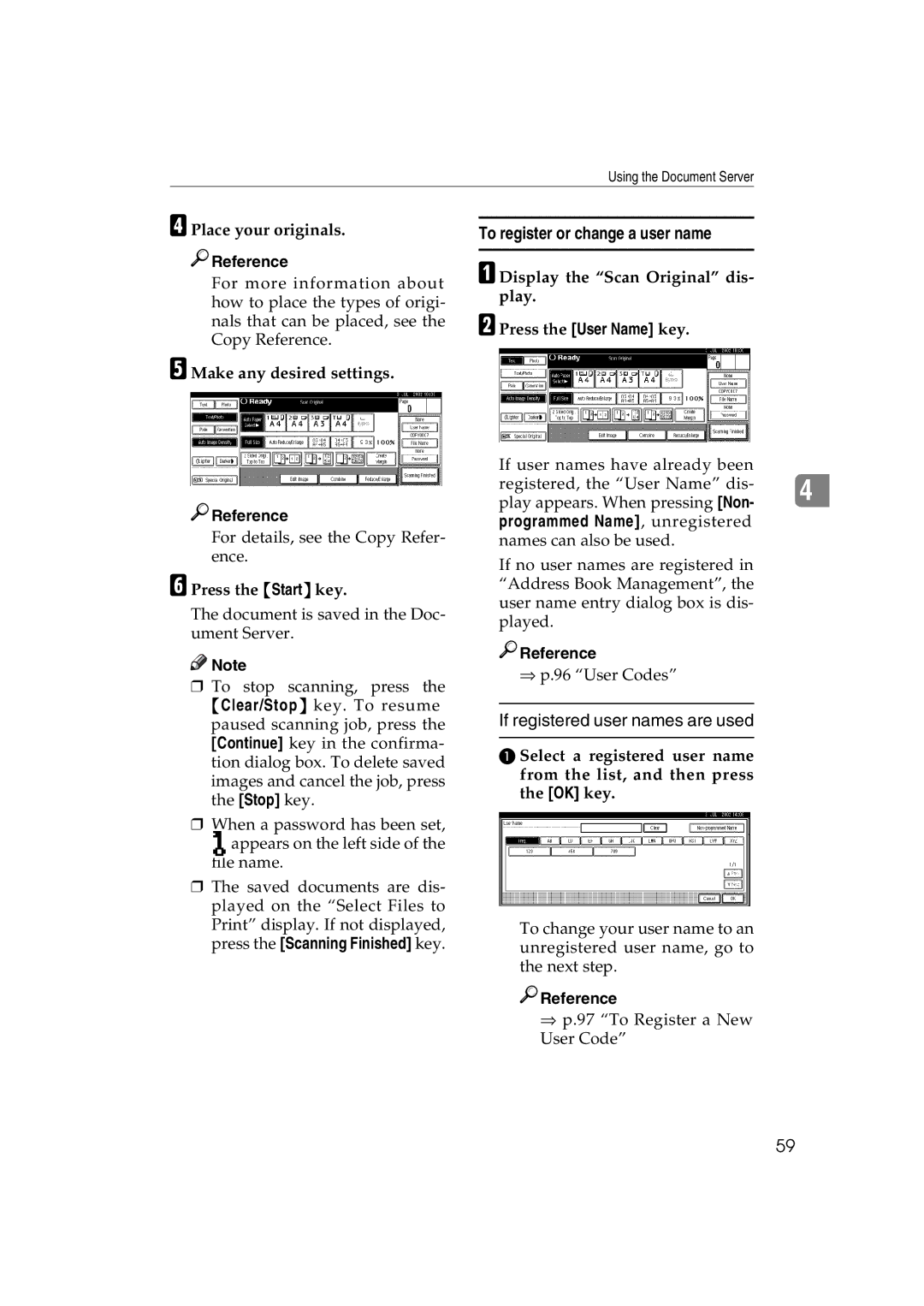 Ricoh 1075, 1060 manual To register or change a user name, If registered user names are used 