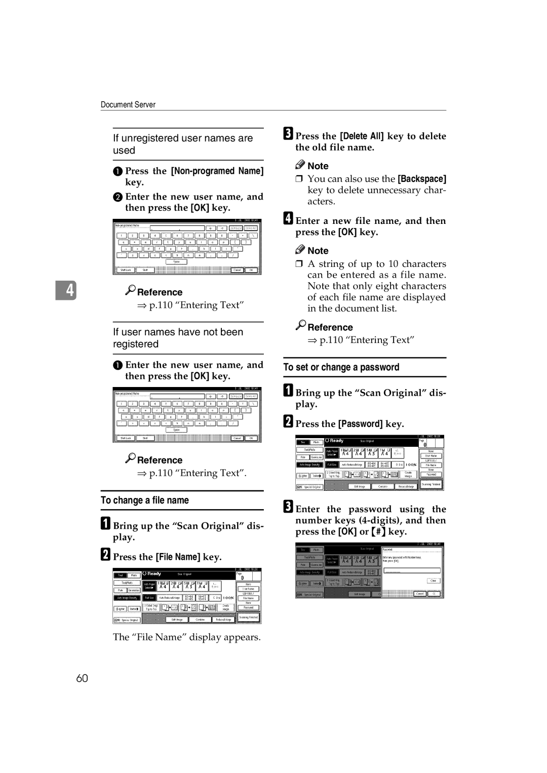 Ricoh 1060, 1075 manual If unregistered user names are used, If user names have not been registered, To change a file name 