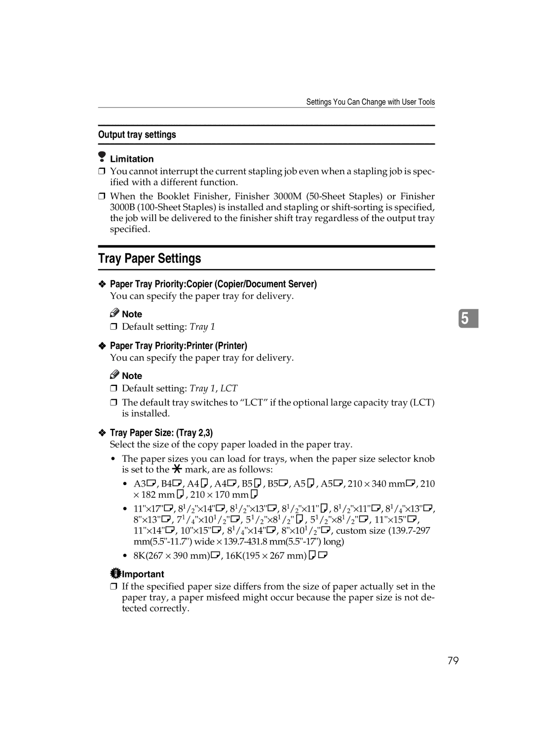 Ricoh 1075, 1060 manual Tray Paper Settings, Output tray settings, Paper Tray PriorityCopier Copier/Document Server 