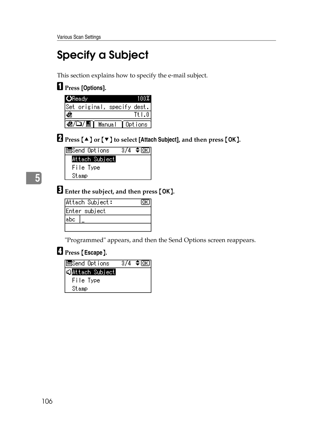 Ricoh 106/LD215c, SGC 1506/GS appendix Specify a Subject 