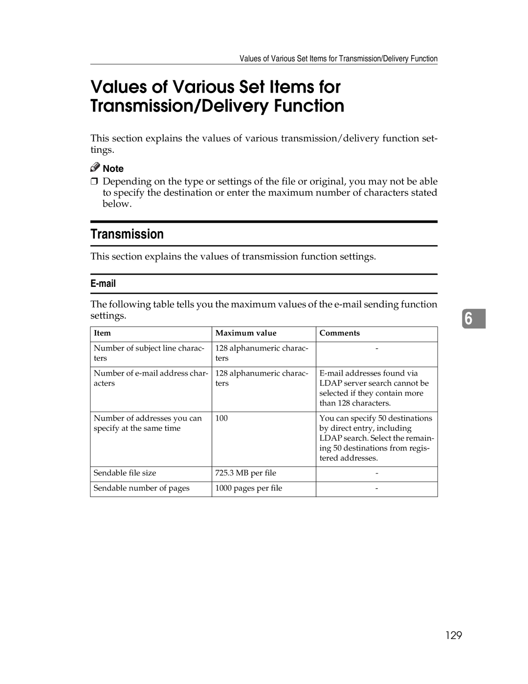 Ricoh SGC 1506/GS, 106/LD215c appendix Transmission, Mail, 129 