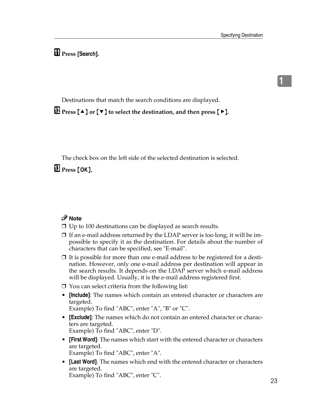 Ricoh SGC 1506/GS, 106/LD215c appendix Press Search, Press U or T to select the destination, and then press 