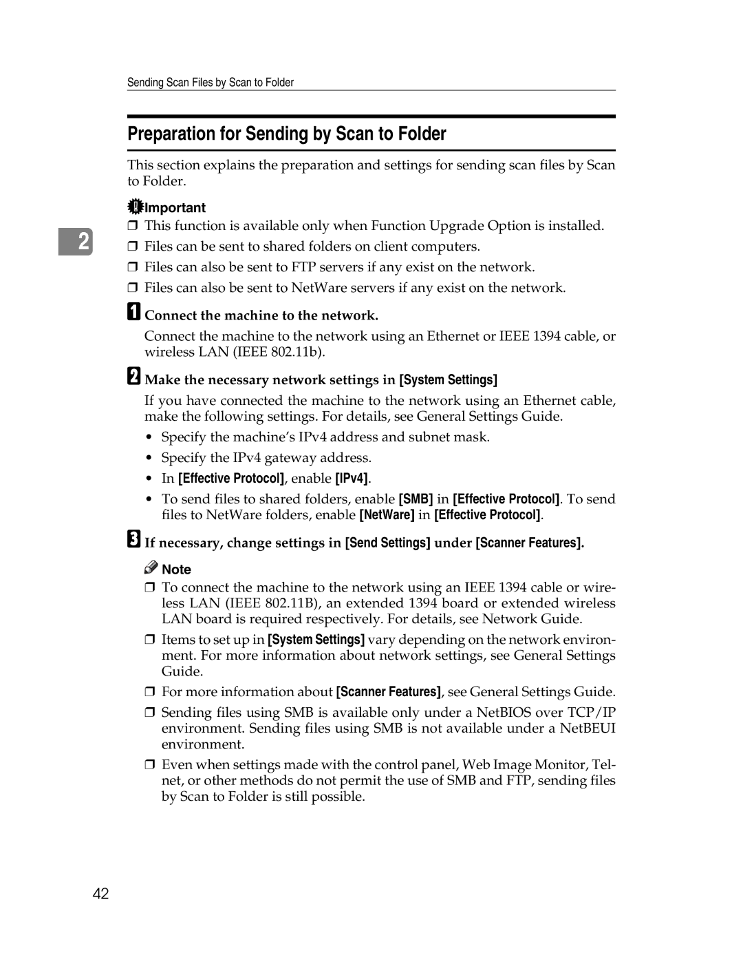 Ricoh 106/LD215c, SGC 1506/GS appendix Preparation for Sending by Scan to Folder, Connect the machine to the network 