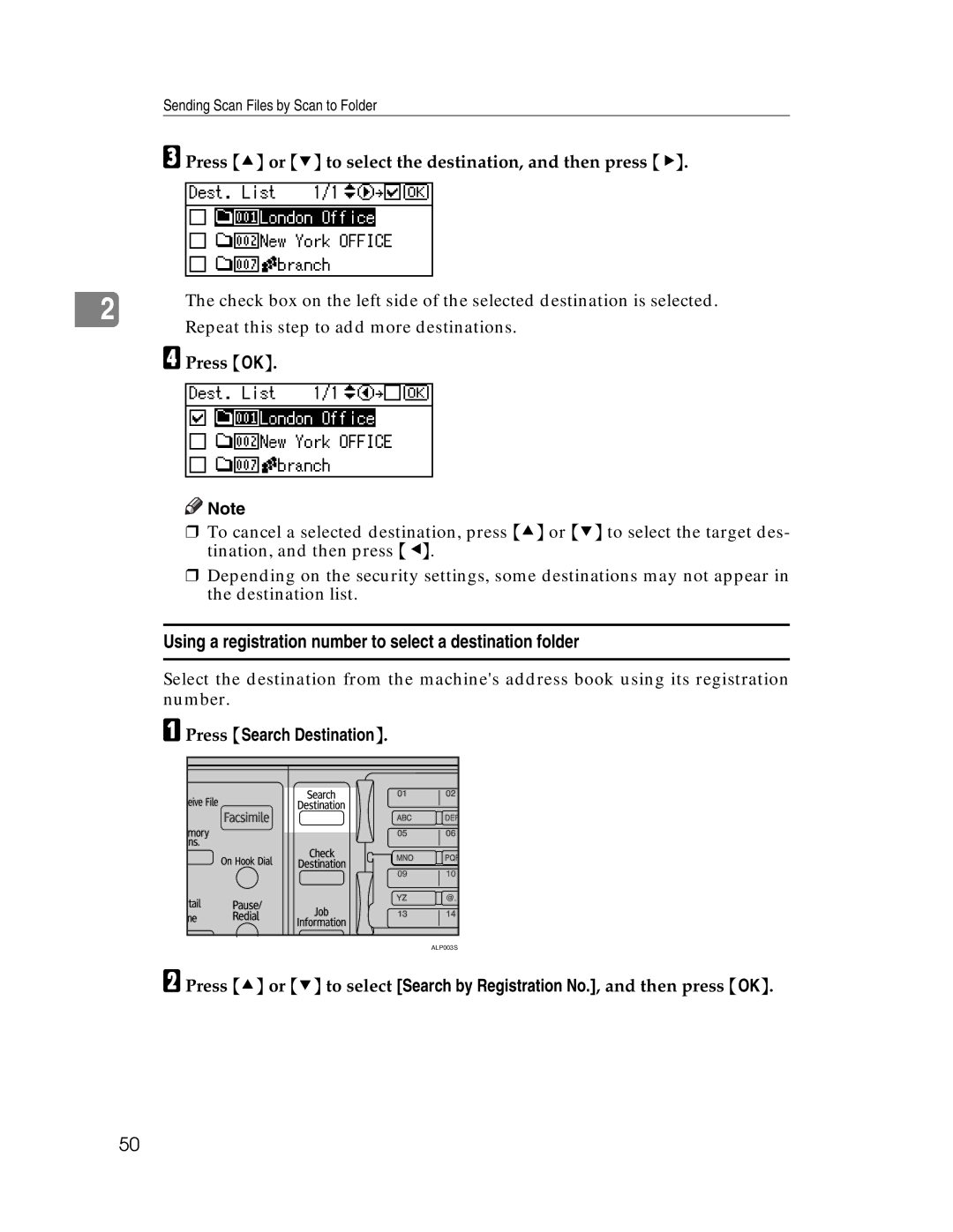 Ricoh 106/LD215c, SGC 1506/GS appendix Using a registration number to select a destination folder 