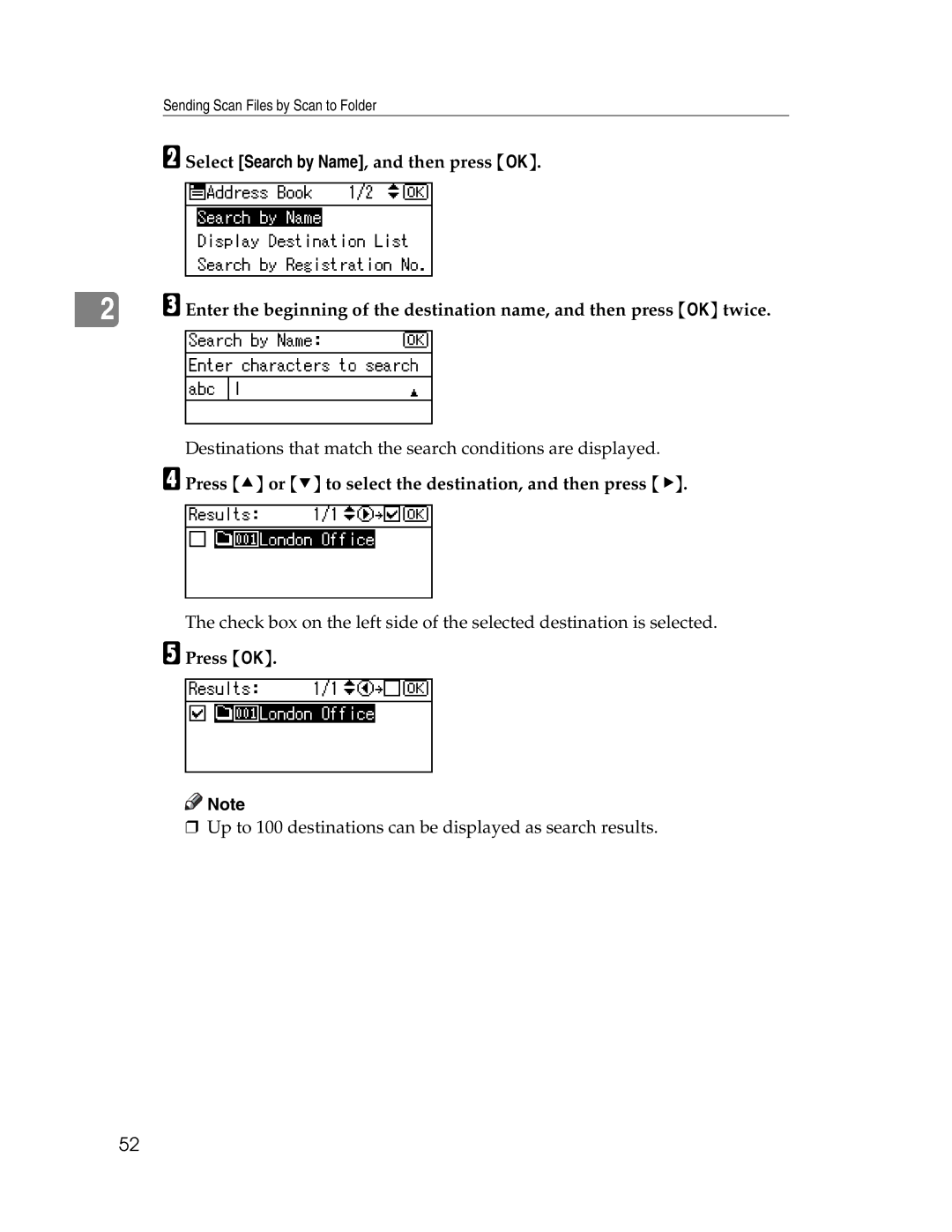 Ricoh 106/LD215c, SGC 1506/GS appendix Destinations that match the search conditions are displayed 