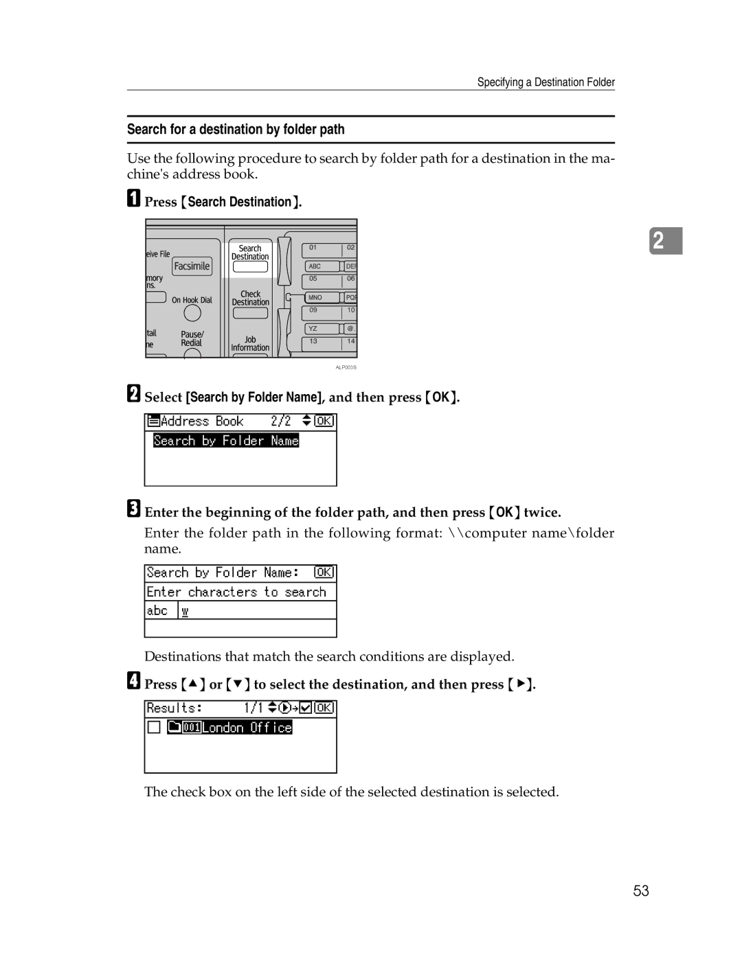 Ricoh SGC 1506/GS, 106/LD215c appendix Search for a destination by folder path 