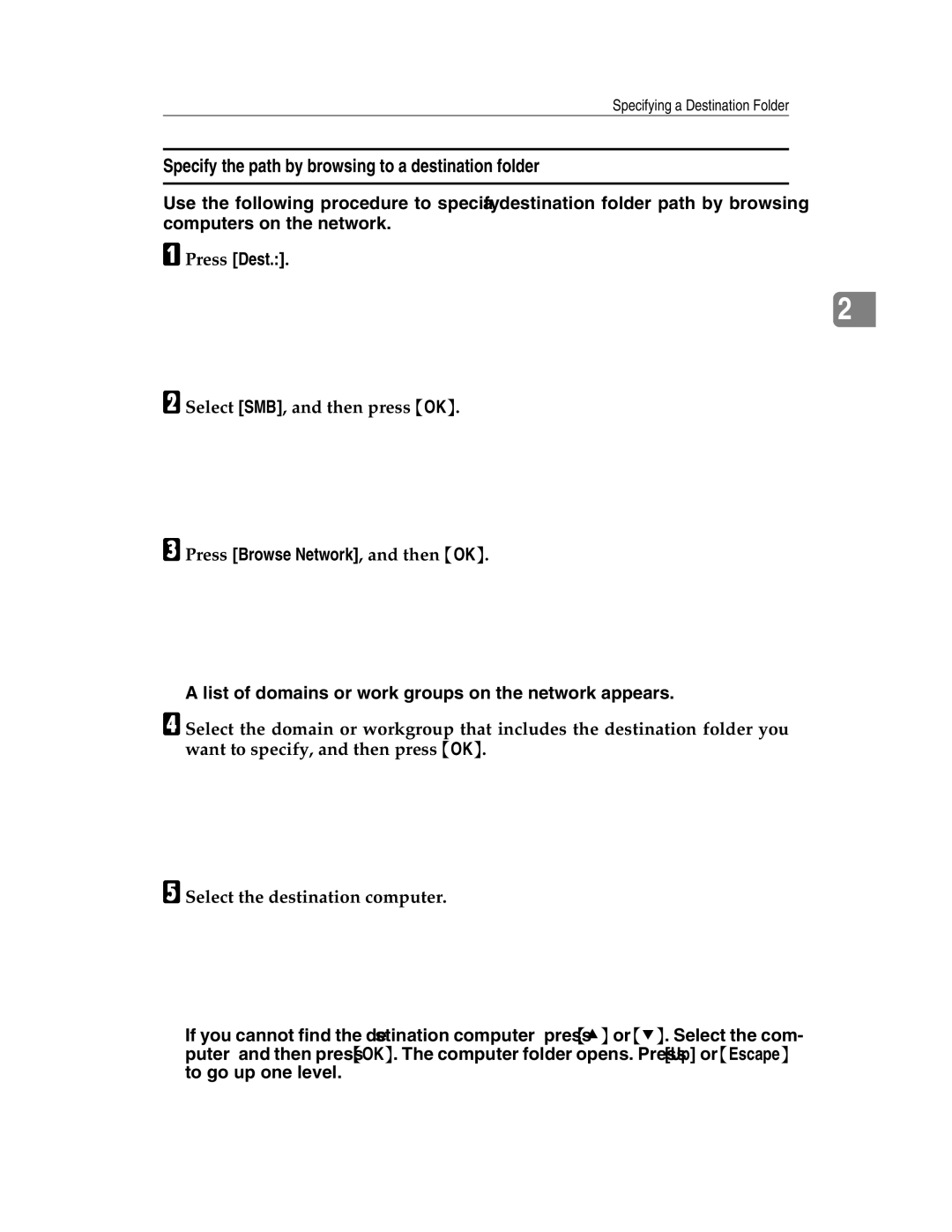 Ricoh SGC 1506/GS, 106/LD215c appendix Specify the path by browsing to a destination folder, Press Dest 